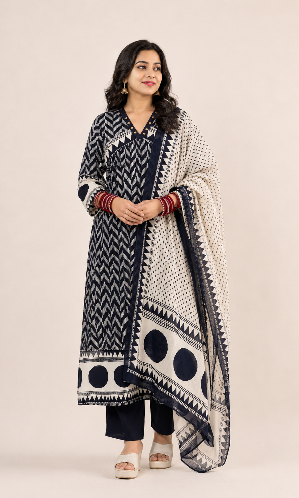 Spice Wardrobe Elegant Blue and White Cotton Suit