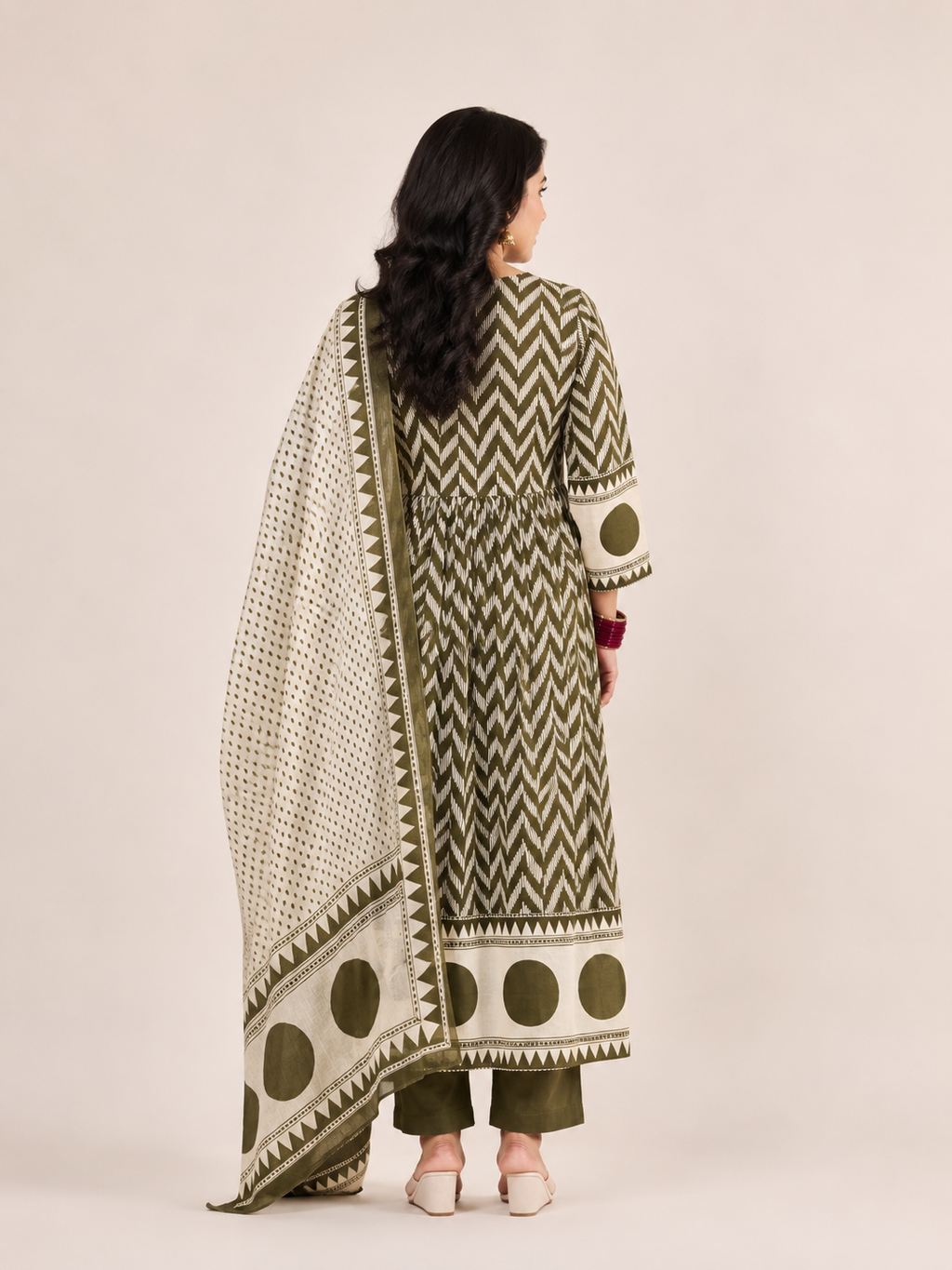 Spice Wardrobe Elegant Green and White Cotton Suit