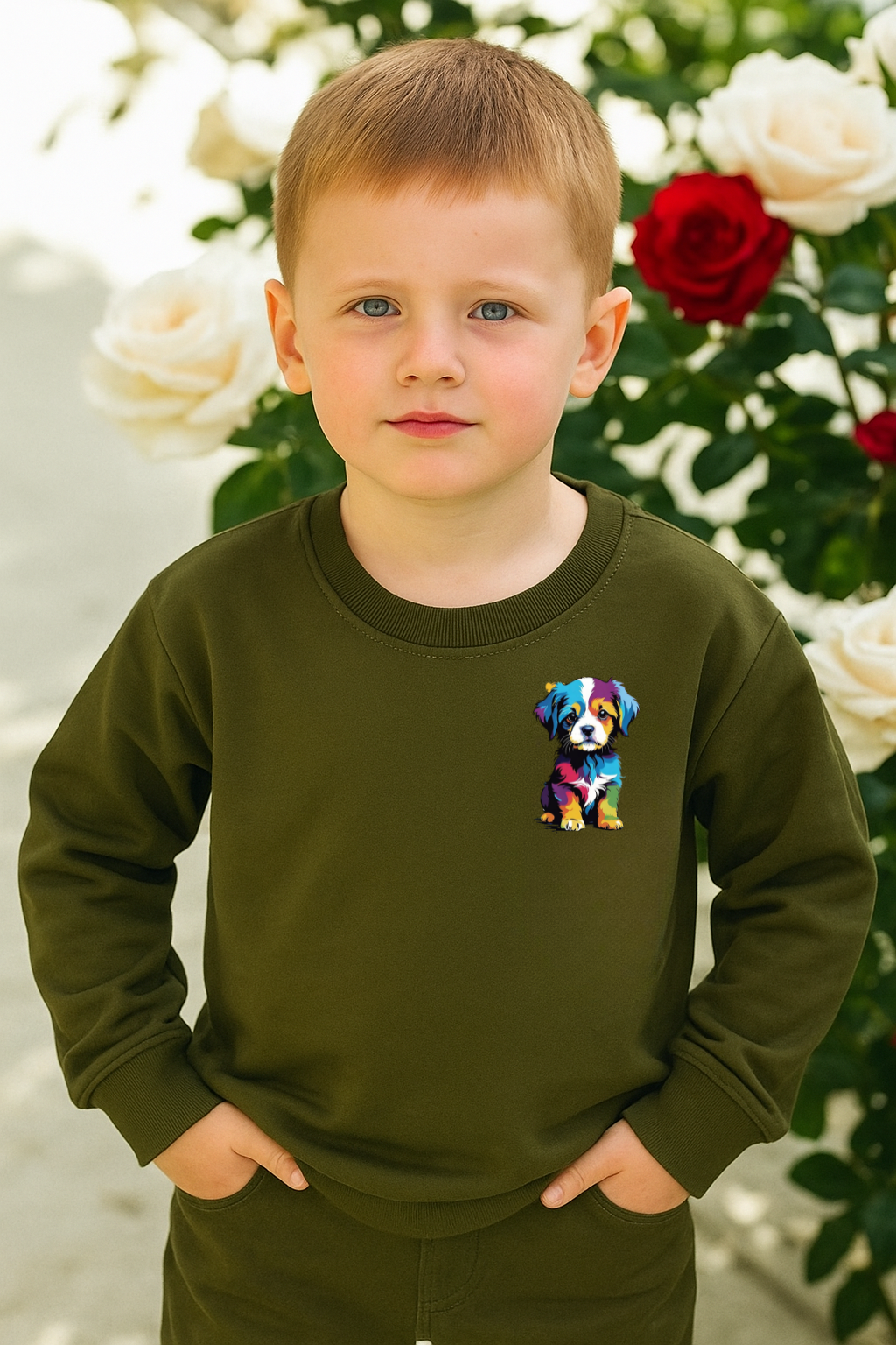 Spice Wardrobe Kids Olive Round Neck Sweat Shirts | Premium 100% Cotton | Rich Ultra Soft Fabric | Comfortable Solid Color Printed Sweat Shirts for Boys and Girls