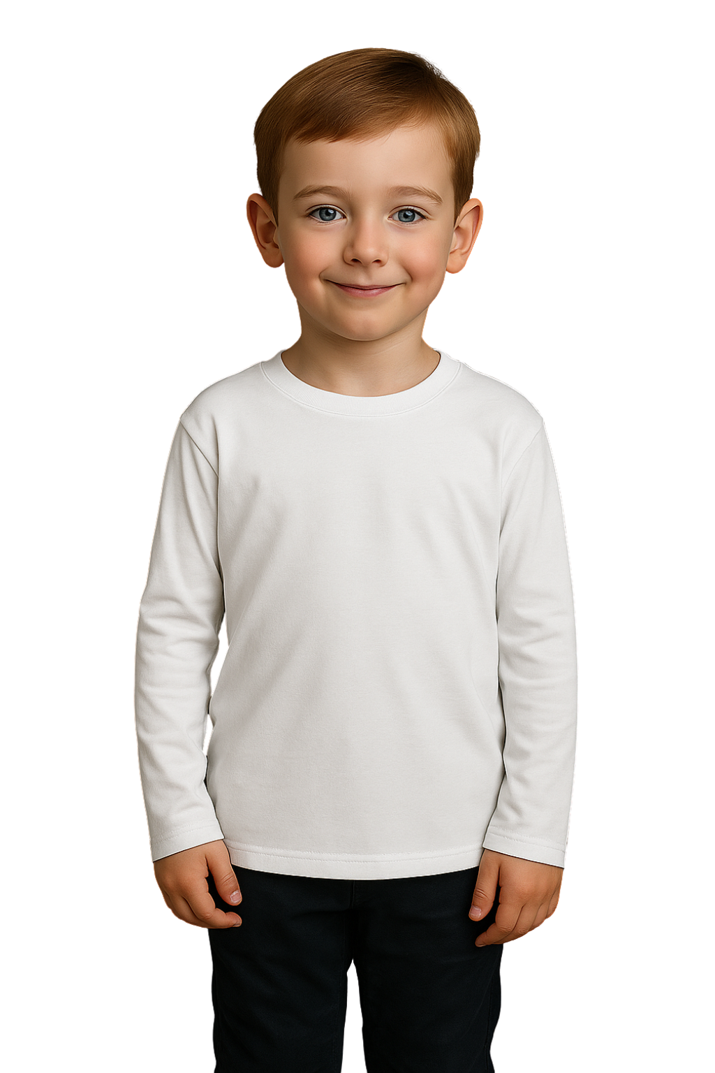Spice Wardrobe Kids Full Sleeve Plain Cotton T-Shirt, White, Crew Neck