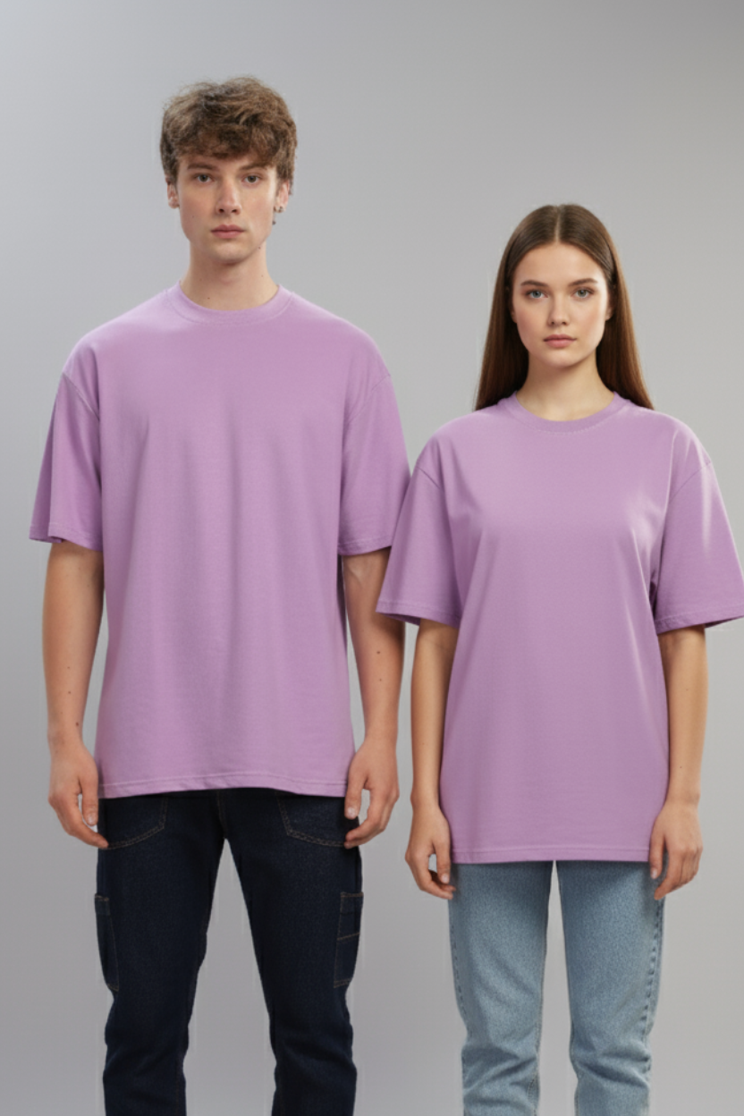 Spice Wardrobe Men Half Sleeve Oversized T-shirt, Round Neck Longline Drop Shoulder | Lavender Plain Relaxed Fit T-Shirt 100% Cotton 220 GSM Fabric