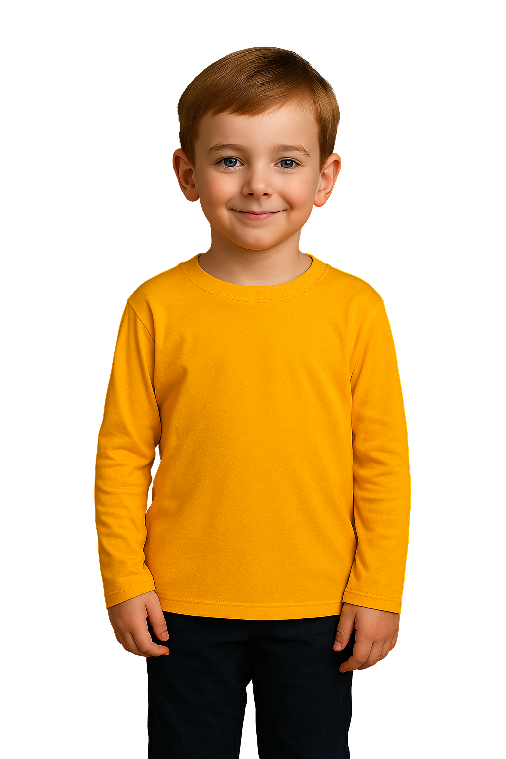 Spice Wardrobe Kids Full Sleeve Plain Cotton T-Shirt, Mustard, Crew Neck