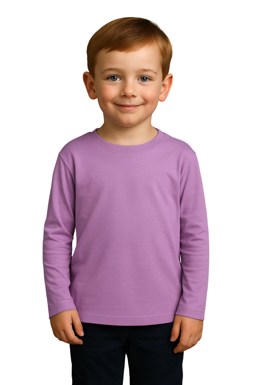 Spice Wardrobe Kids Full Sleeve Plain Cotton T-Shirt, Bottle Lavender, Crew Neck