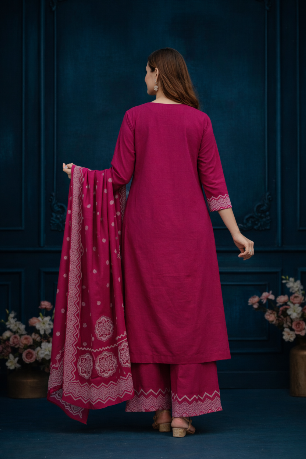 Spice Wardrobe Elegant Pink Printed Cotton Suit