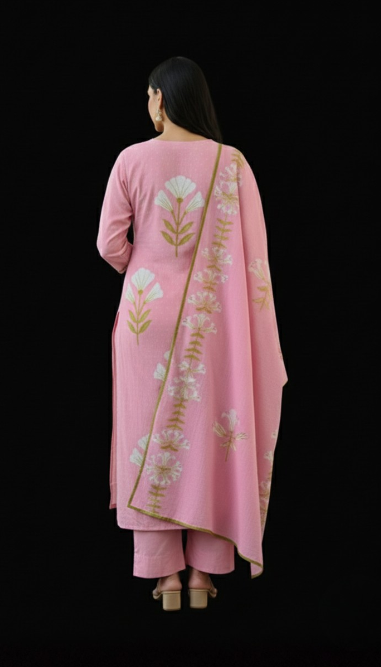 Spice Wardrobe Elegant Floral Printed Cotton Kurta Pant Dupatta Set