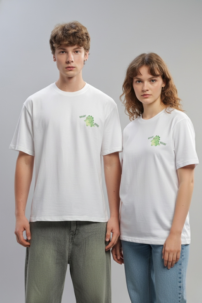 Spice Wardrobe Men Half Sleeve Oversized T-shirt, Round Neck Longline Drop Shoulder |White Printed Relaxed Fit T-Shirt 100% Cotton 220 GSM Fabric