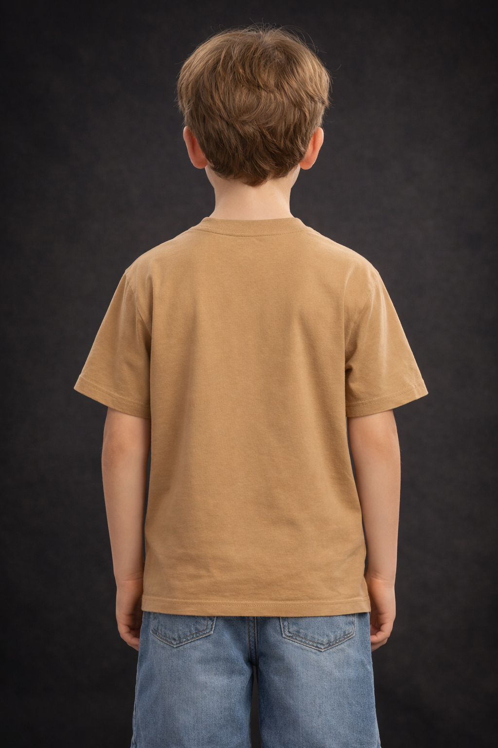 Spice Wardrobe Kids Printed Half Sleeve Plain Cotton T-Shirt, Beige, Crew Neck