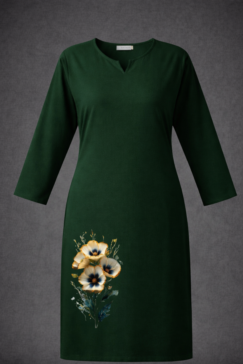 Women's BottleGreen Kurti | Premium 100% Cotton | Rich Ultra Soft Fabric | Solid Colour Printed
