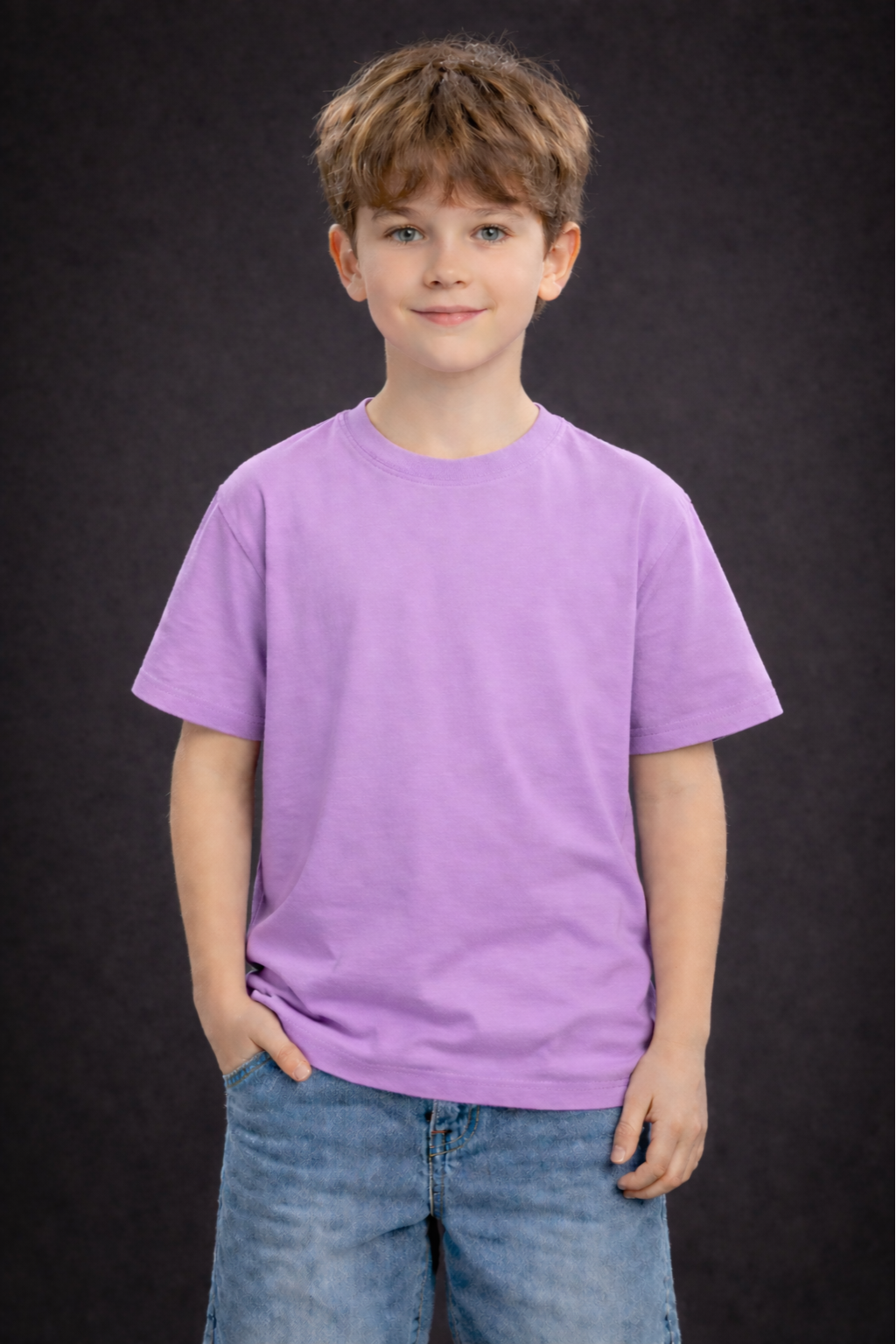 Spice Wardrobe Kids Half Sleeve Plain Cotton T-Shirt, Lavender, Crew Neck