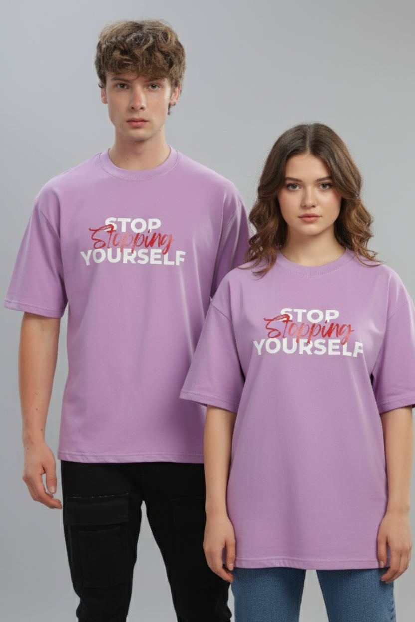 Spice Wardrobe Men Half Sleeve Oversized T-shirt, Round Neck Longline Drop Shoulder |Lavender Printed Relaxed Fit T-Shirt 100% Cotton 220 GSM Fabric