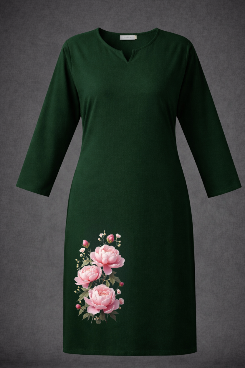 Women's BottleGreen Kurti | Premium 100% Cotton | Rich Ultra Soft Fabric | Solid Colour Printed