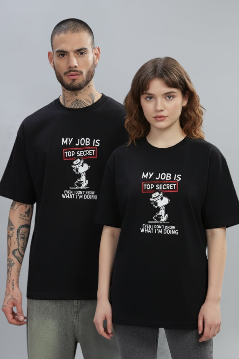 Spice Wardrobe Men Half Sleeve Oversized T-shirt, Round Neck Longline Drop Shoulder |Black Printed Relaxed Fit T-Shirt 100% Cotton 220 GSM Fabric