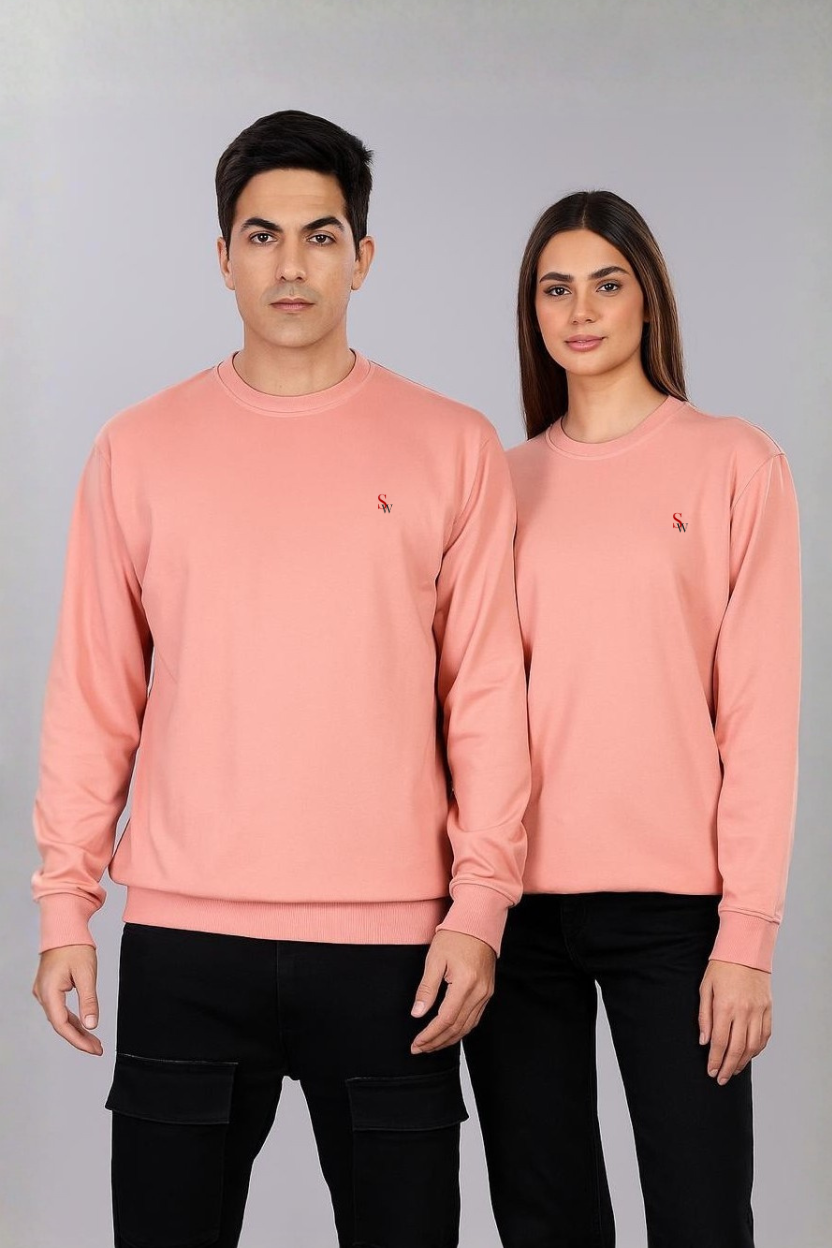 Spice Wardrobe Sweatshirt for Men/Women || Casual Regular Wear Plain Peach Solid Cotton Sweatshirt || Unisex Fit Casual 260 GSM
