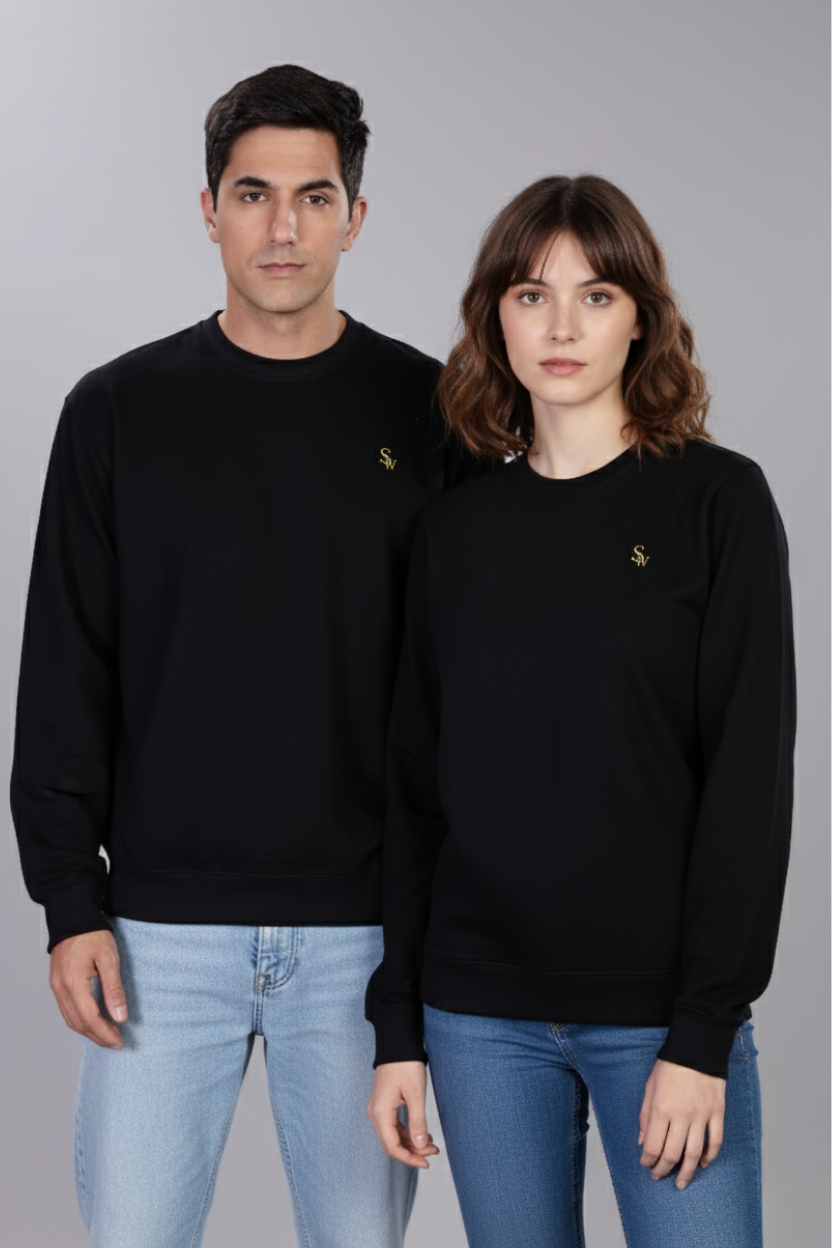 Spice Wardrobe Sweatshirt for Men/Women || Casual Regular Wear Plain Black Solid Cotton Sweatshirt || Unisex Fit Casual 260 GSM