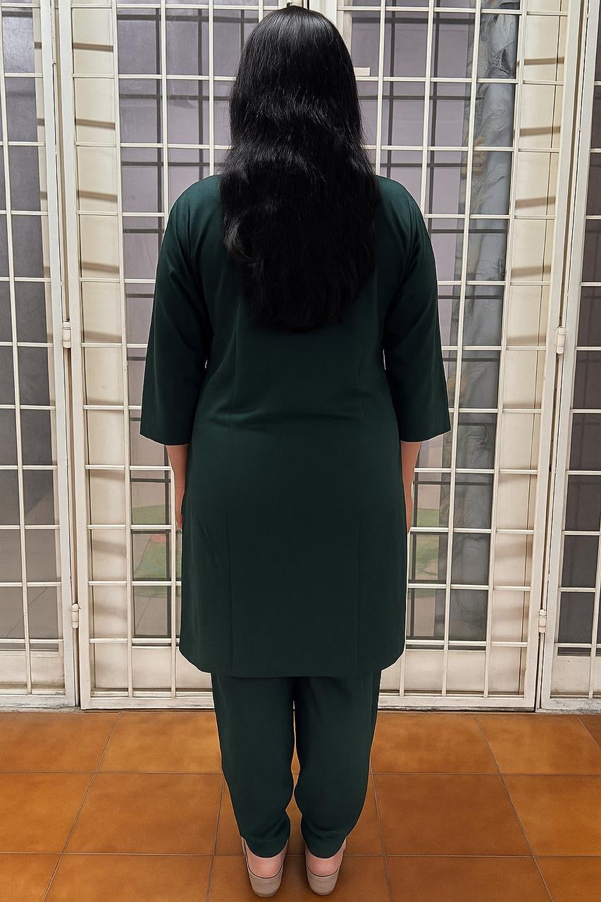 Spice Wardrobe - Women's Bottle Green Ethnic Co-Ord Set| Afghan and Kurti | Premium 100% Cotton | Rich Ultra Soft Fabric | Solid Color Printed