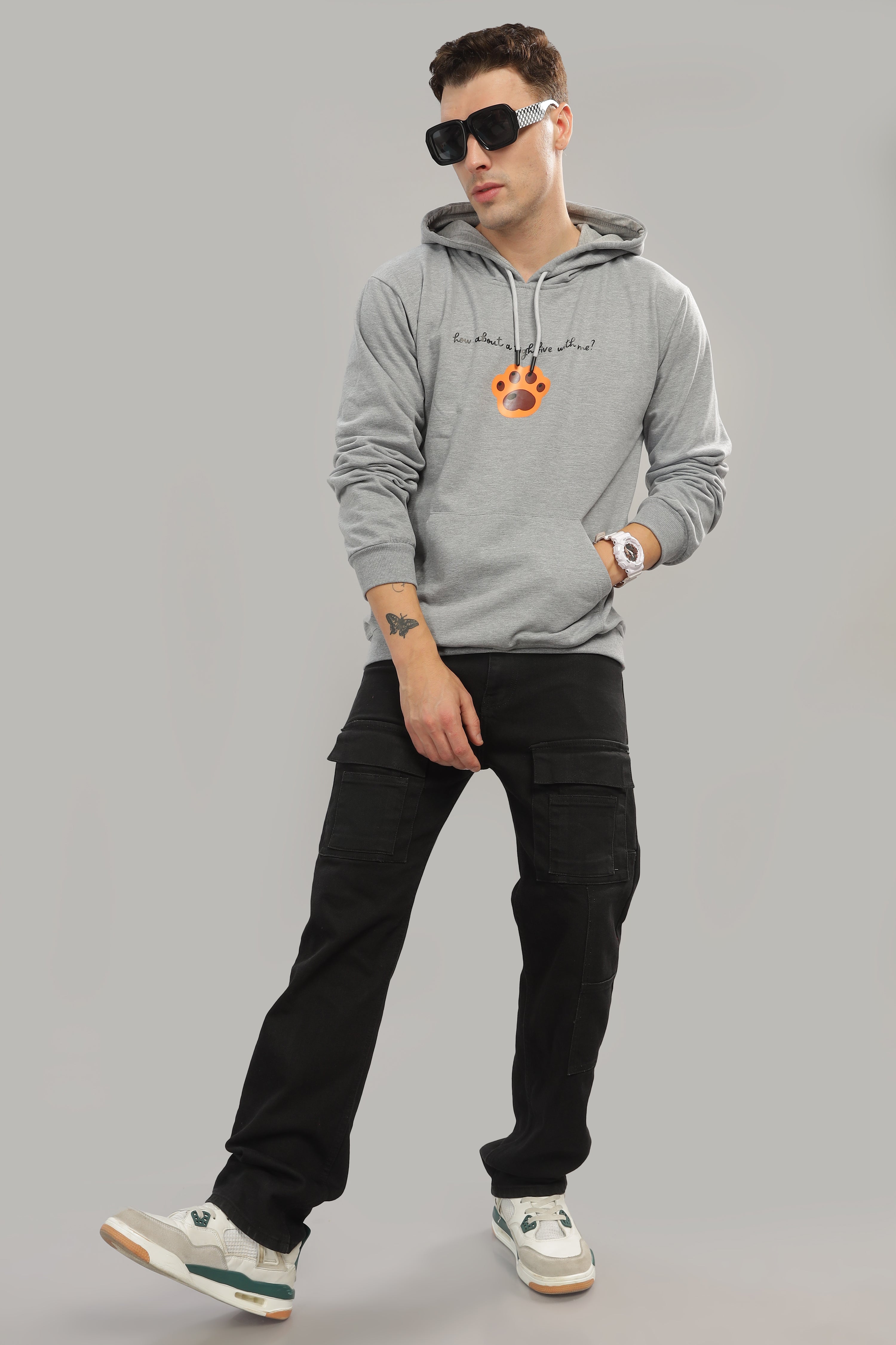 Spice Wardrobe Grey Printed Hoodie for Men/Women || Casual Regular Wear Printed Solid Cotton Fleece Hoodie Sweatshirt