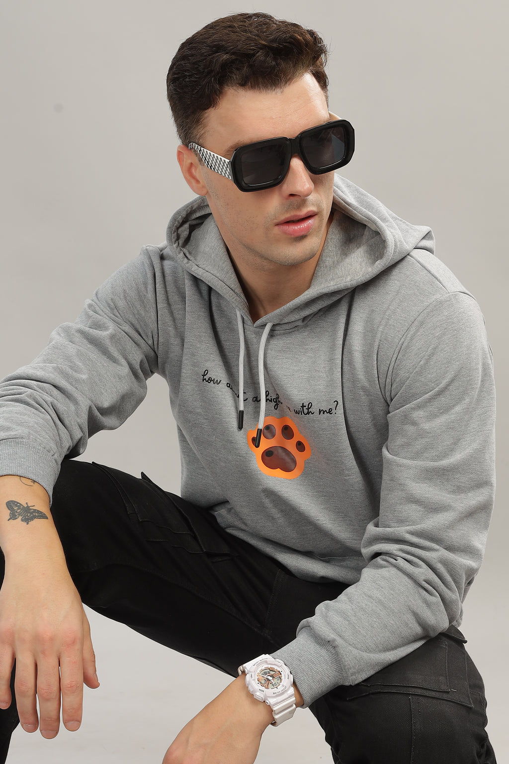 Spice Wardrobe Grey Printed Hoodie for Men/Women || Casual Regular Wear Printed Solid Cotton Fleece Hoodie Sweatshirt