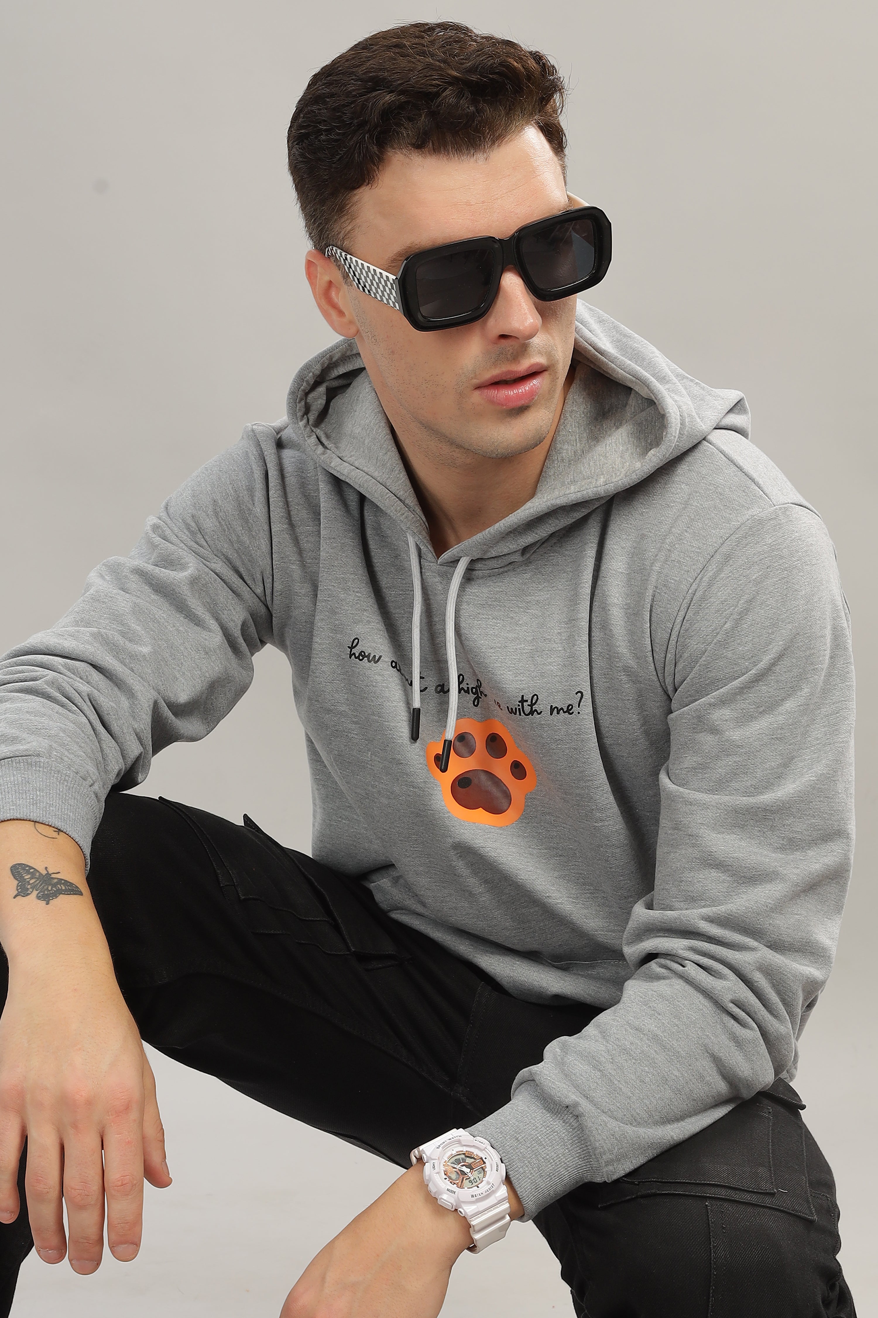 Spice Wardrobe Grey Printed Hoodie for Men/Women || Casual Regular Wear Printed Solid Cotton Fleece Hoodie Sweatshirt