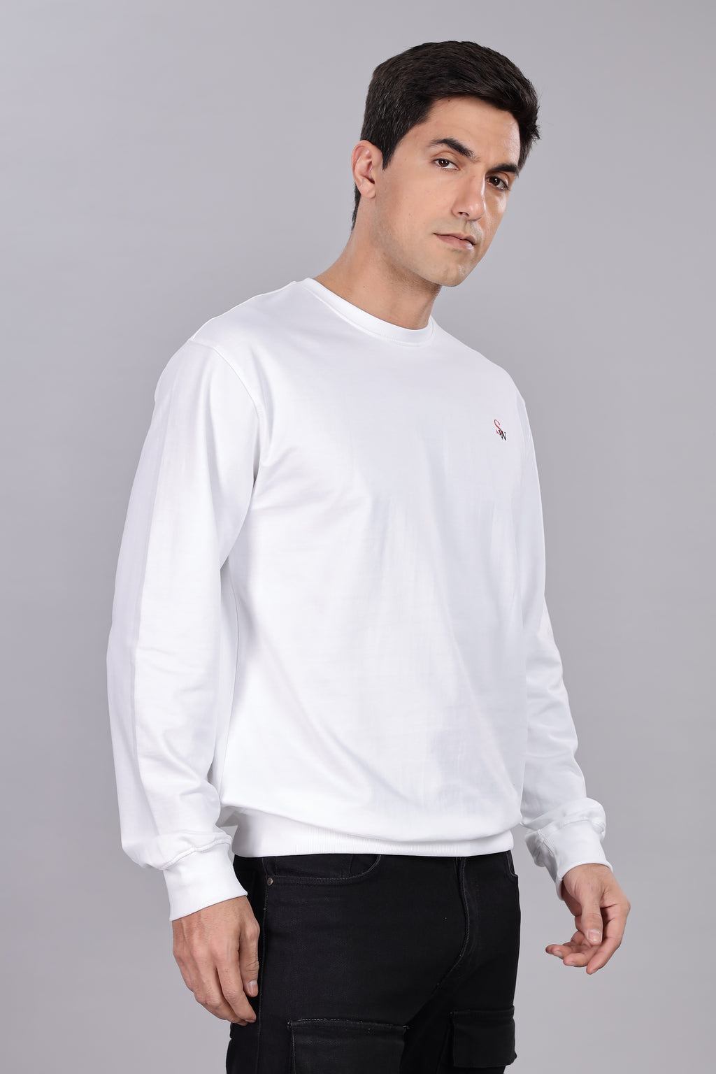 Spice Wardrobe Sweatshirt for Men/Women || Casual Regular Wear Plain White Solid Cotton Sweatshirt || Unisex Fit Casual 260 GSM