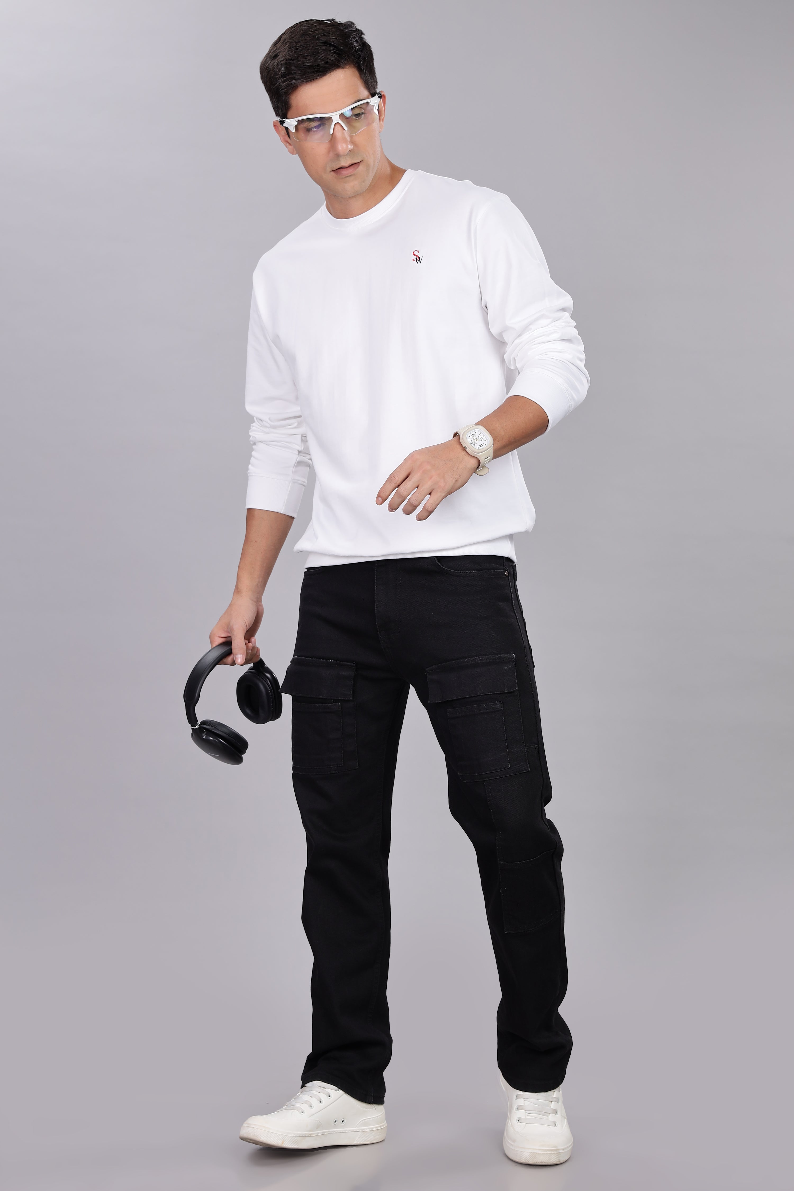 Spice Wardrobe Sweatshirt for Men/Women || Casual Regular Wear Plain White Solid Cotton Sweatshirt || Unisex Fit Casual 260 GSM