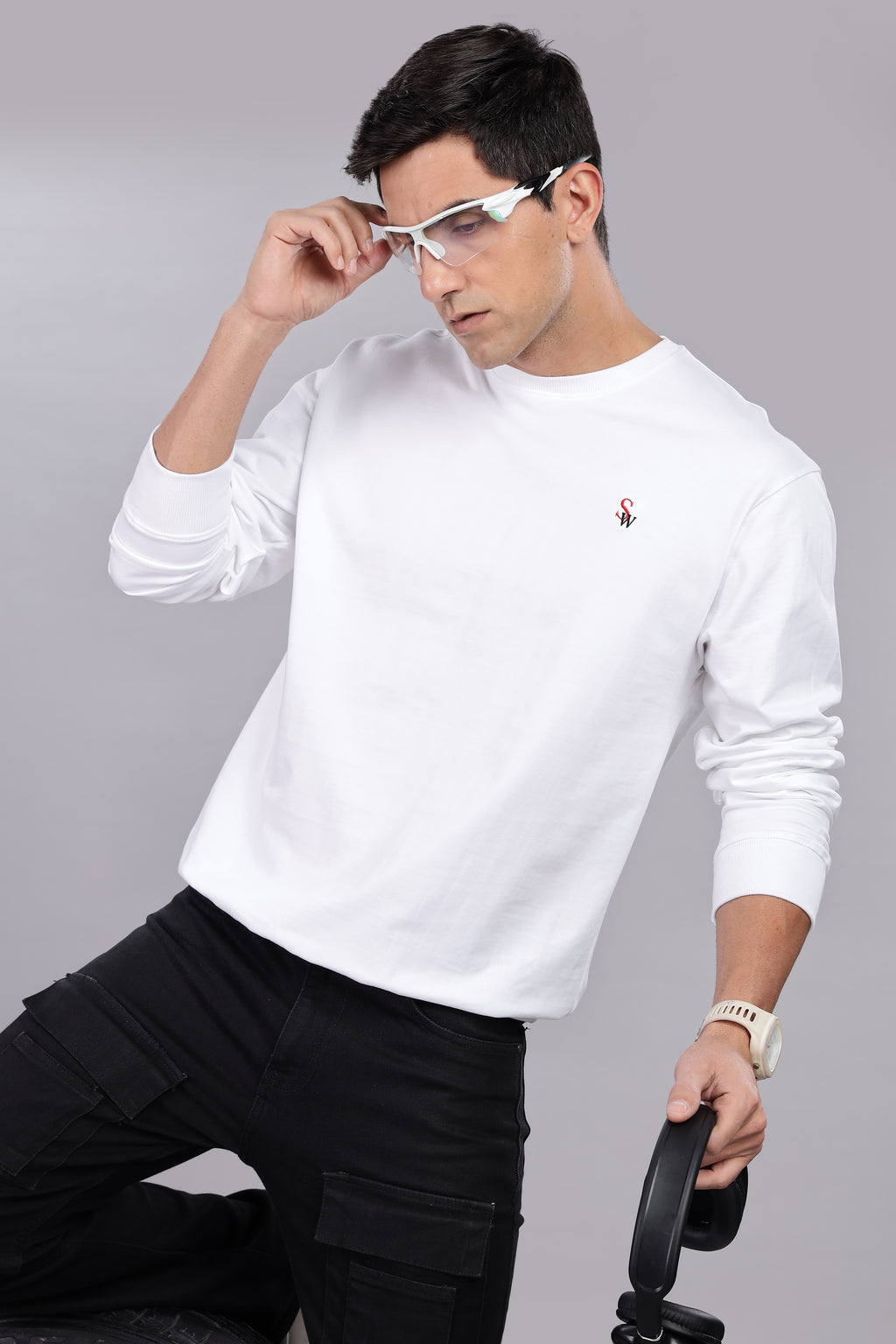 Spice Wardrobe Sweatshirt for Men/Women || Casual Regular Wear Plain White Solid Cotton Sweatshirt || Unisex Fit Casual 260 GSM