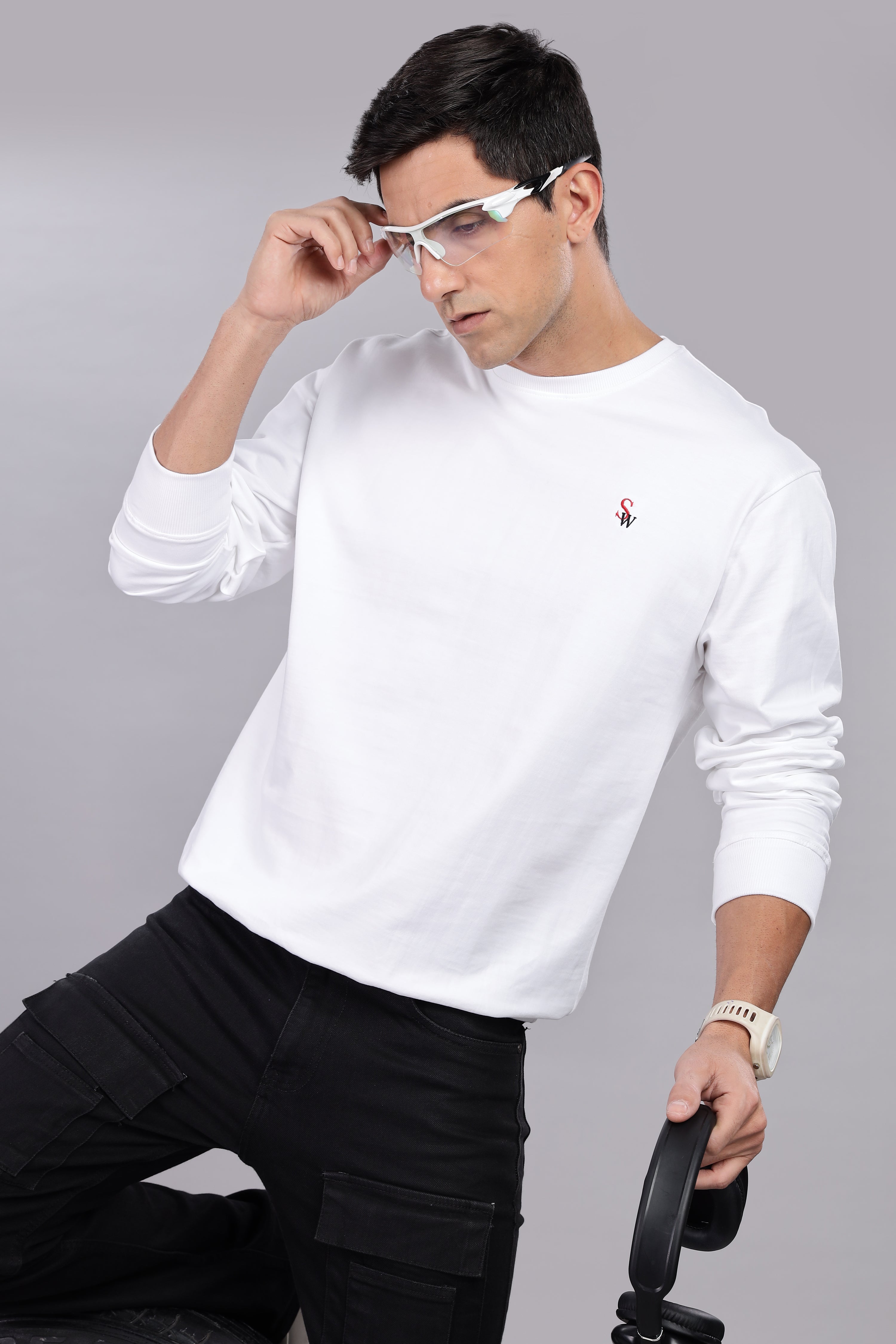 Spice Wardrobe Sweatshirt for Men/Women || Casual Regular Wear Plain White Solid Cotton Sweatshirt || Unisex Fit Casual 260 GSM
