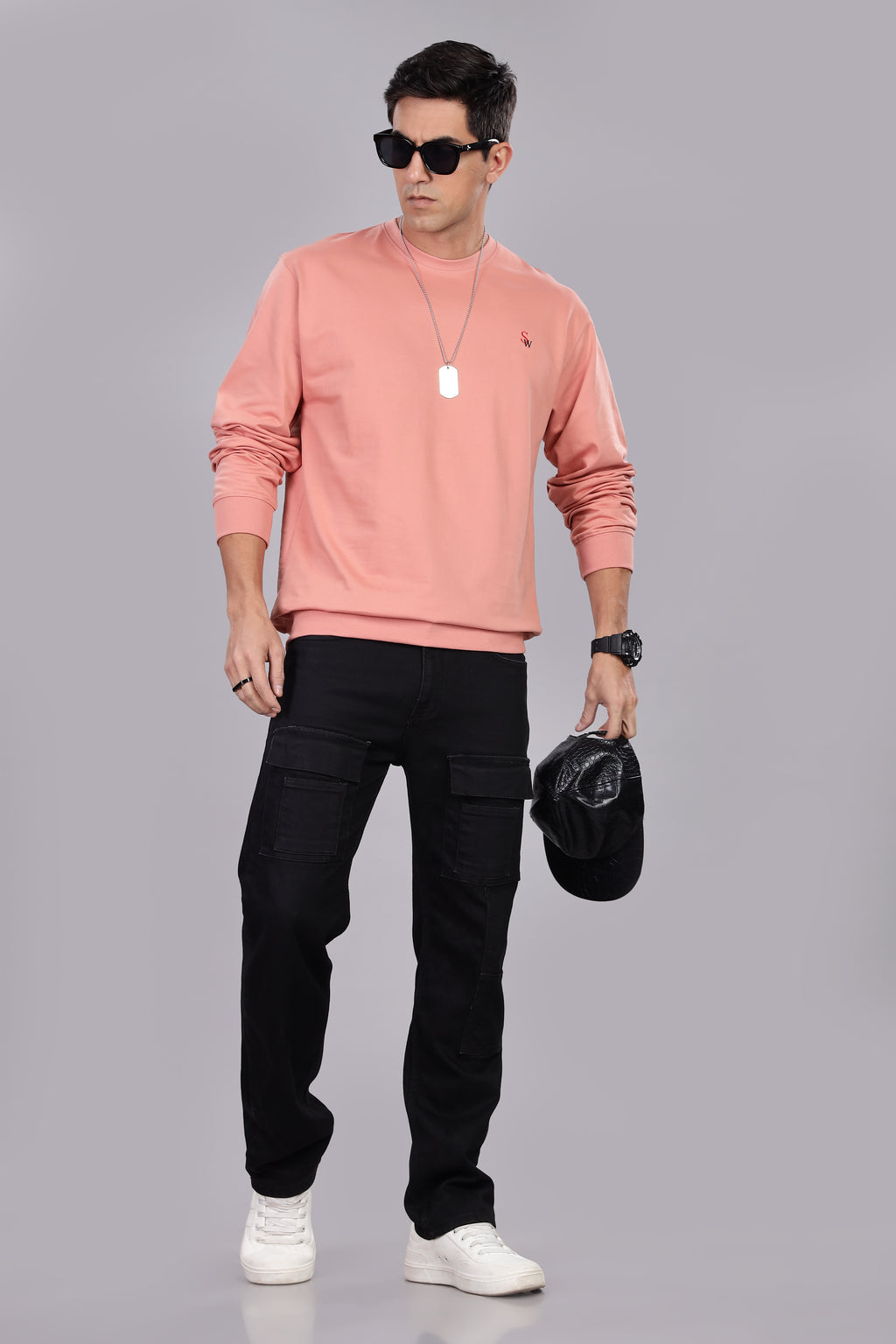 Spice Wardrobe Sweatshirt for Men/Women || Casual Regular Wear Plain Peach Solid Cotton Sweatshirt || Unisex Fit Casual 260 GSM