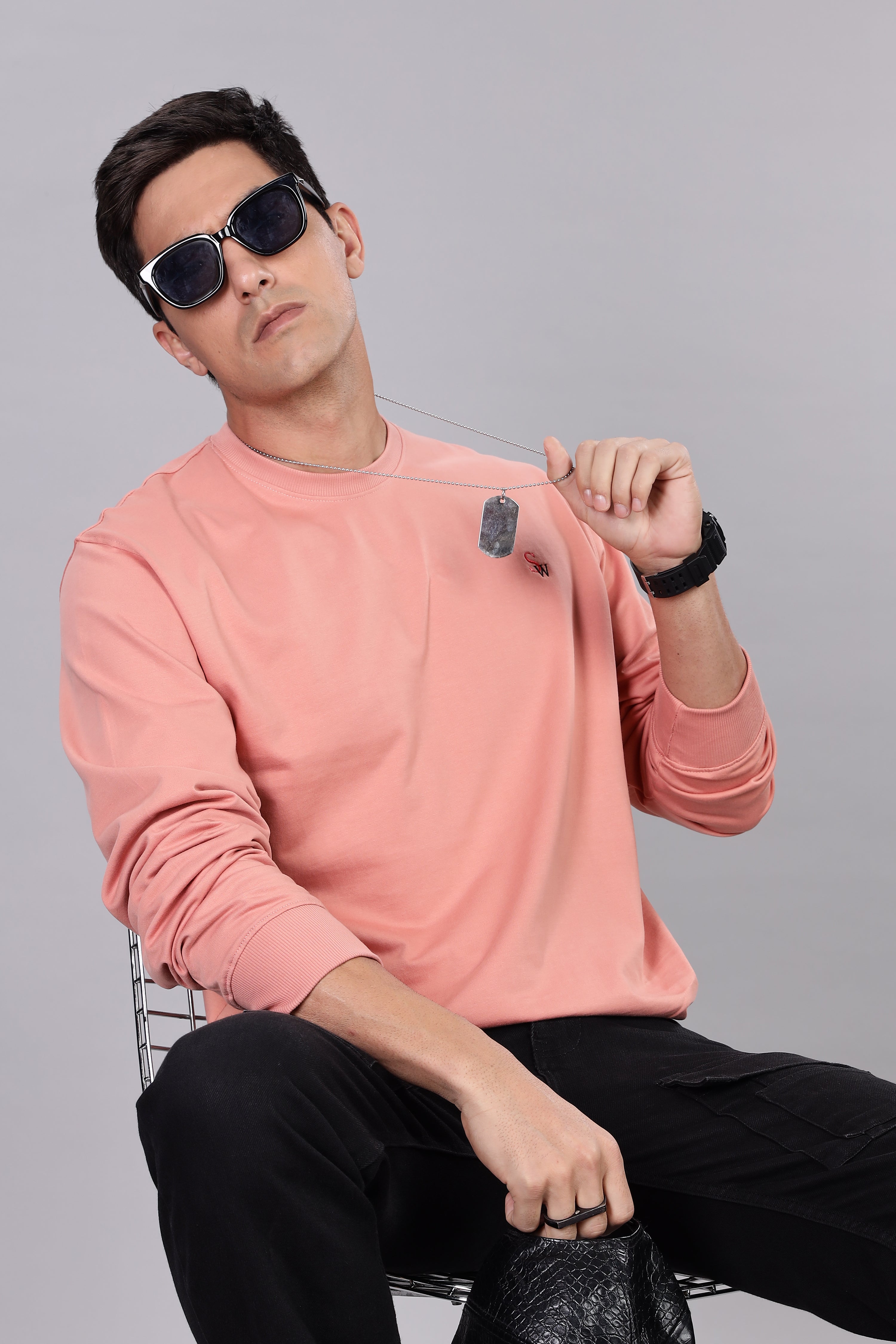 Spice Wardrobe Sweatshirt for Men/Women || Casual Regular Wear Plain Peach Solid Cotton Sweatshirt || Unisex Fit Casual 260 GSM