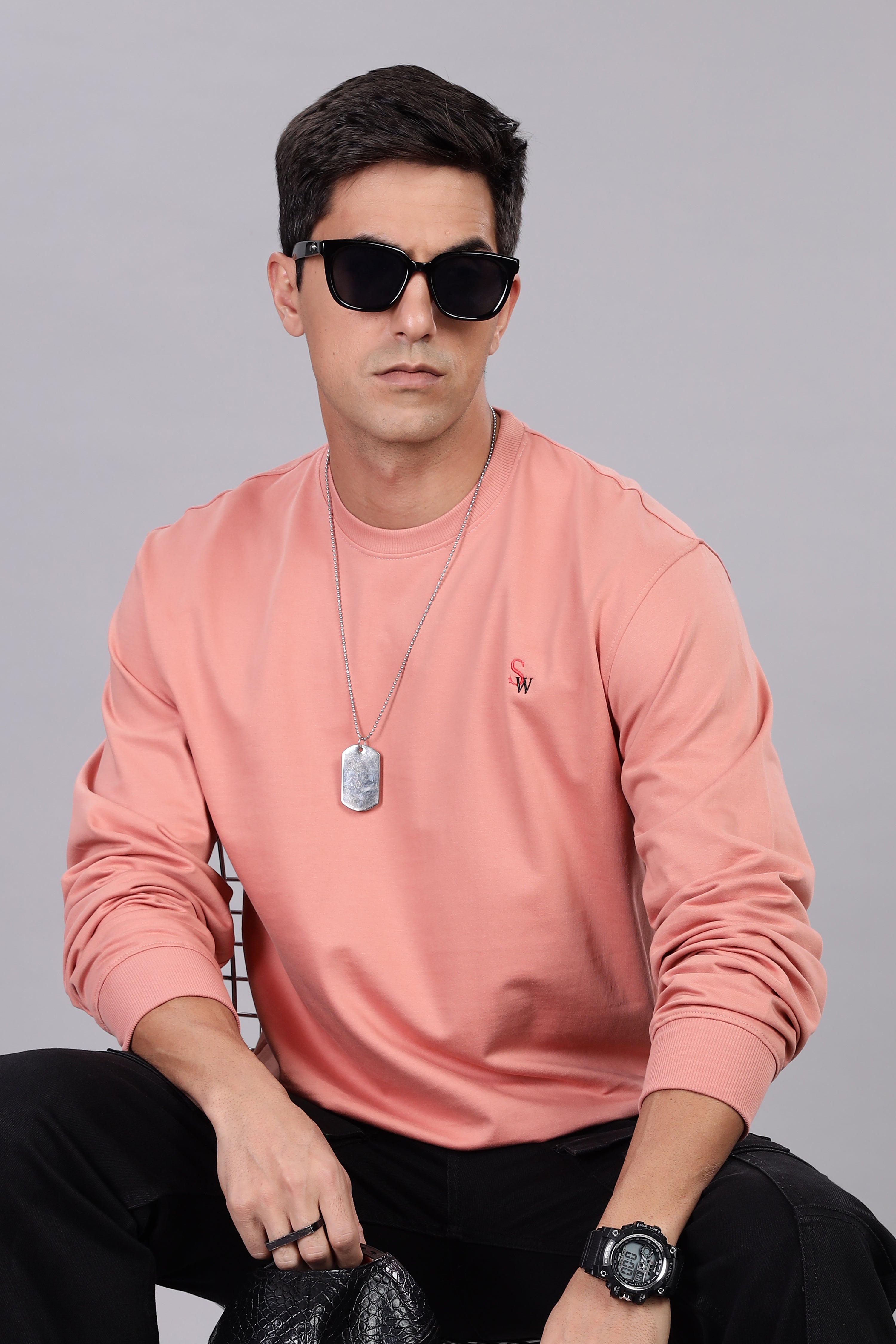 Spice Wardrobe Sweatshirt for Men/Women || Casual Regular Wear Plain Peach Solid Cotton Sweatshirt || Unisex Fit Casual 260 GSM