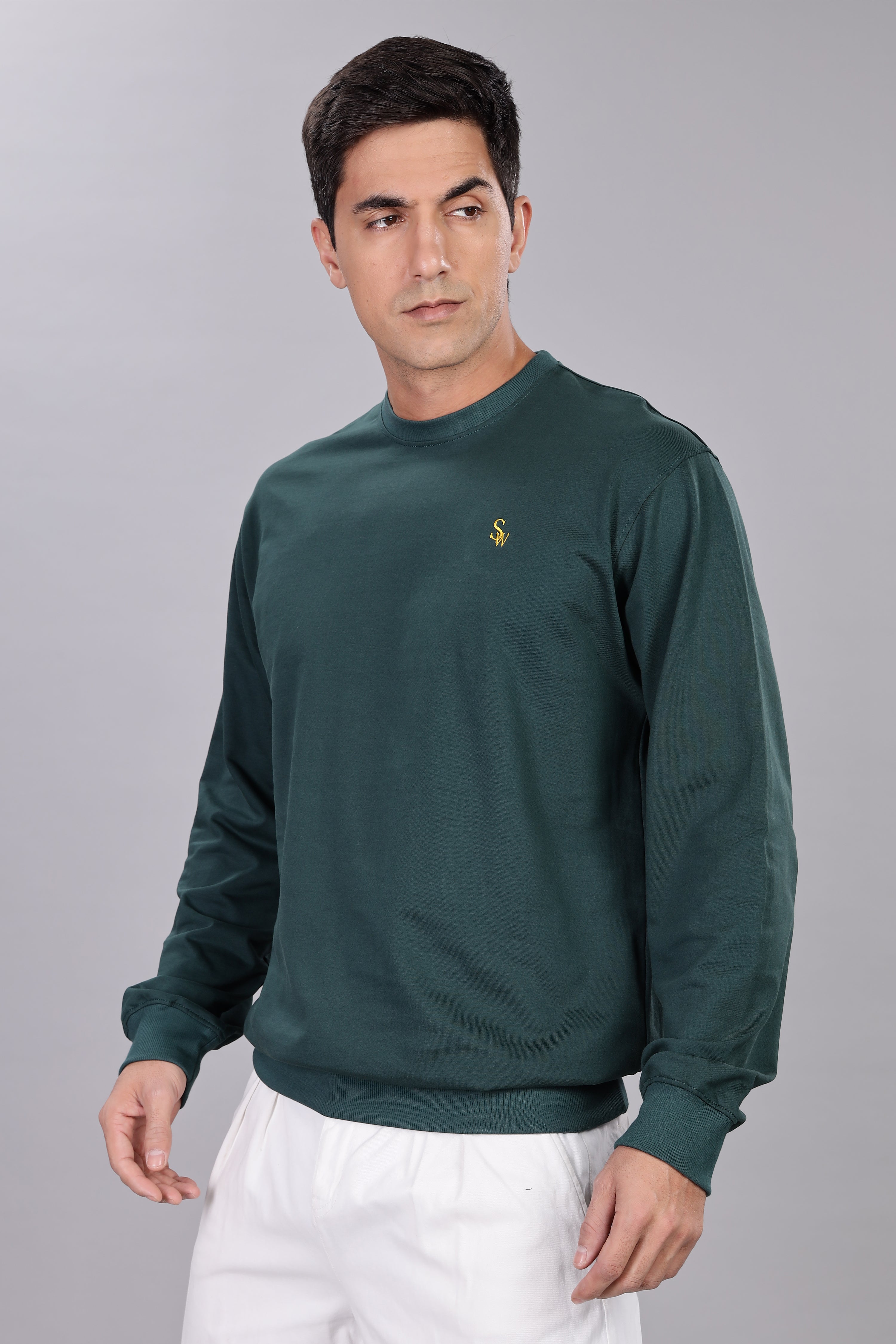 Spice Wardrobe Sweatshirt for Men/Women || Casual Regular Wear Plain Bottle Green Solid Cotton Sweatshirt || Unisex Fit Casual 260 GSM