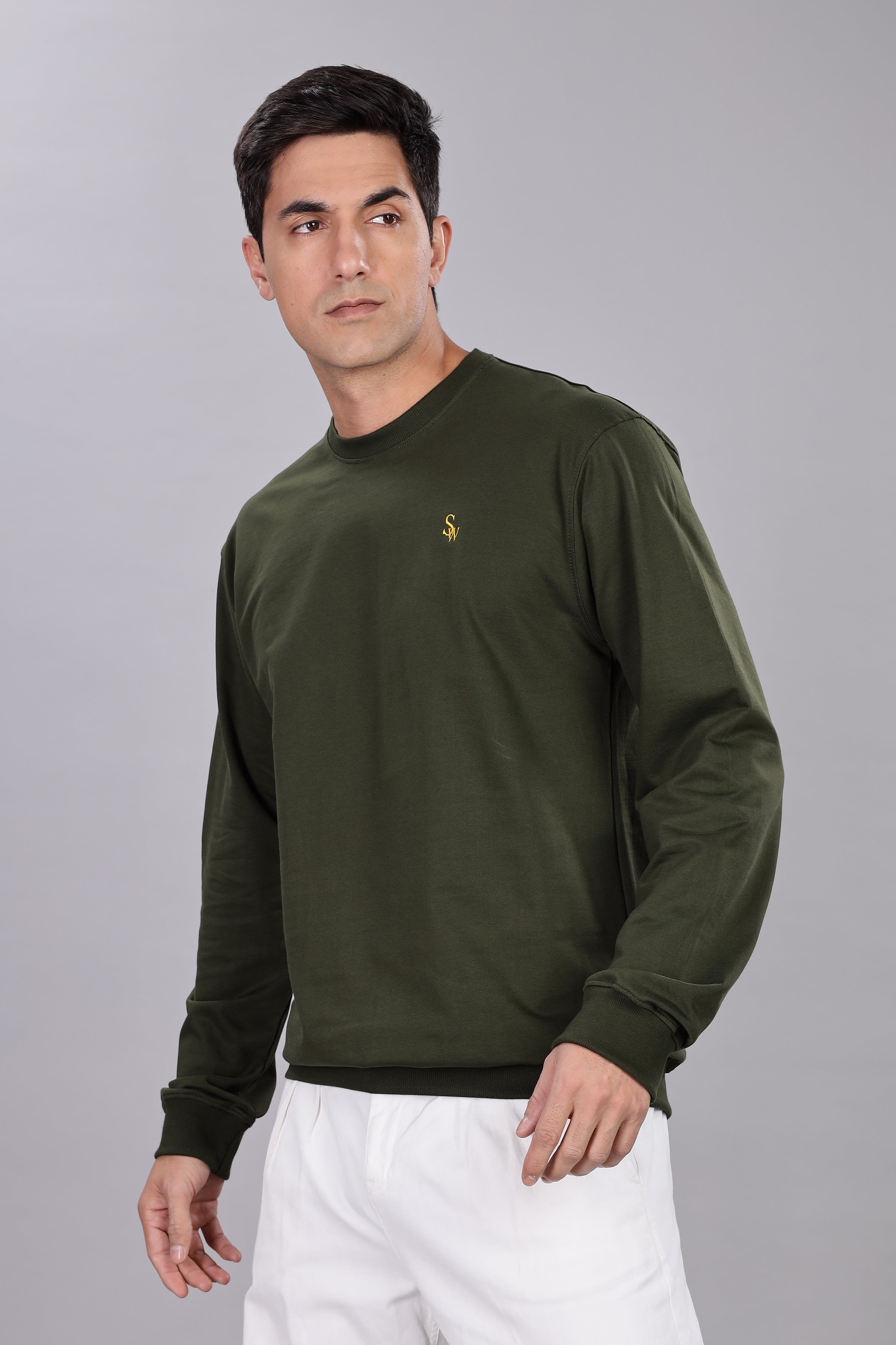 Spice Wardrobe Sweatshirt for Men/Women || Casual Regular Wear Plain Olive Green Solid Cotton Sweatshirt || Unisex Fit Casual 260 GSM