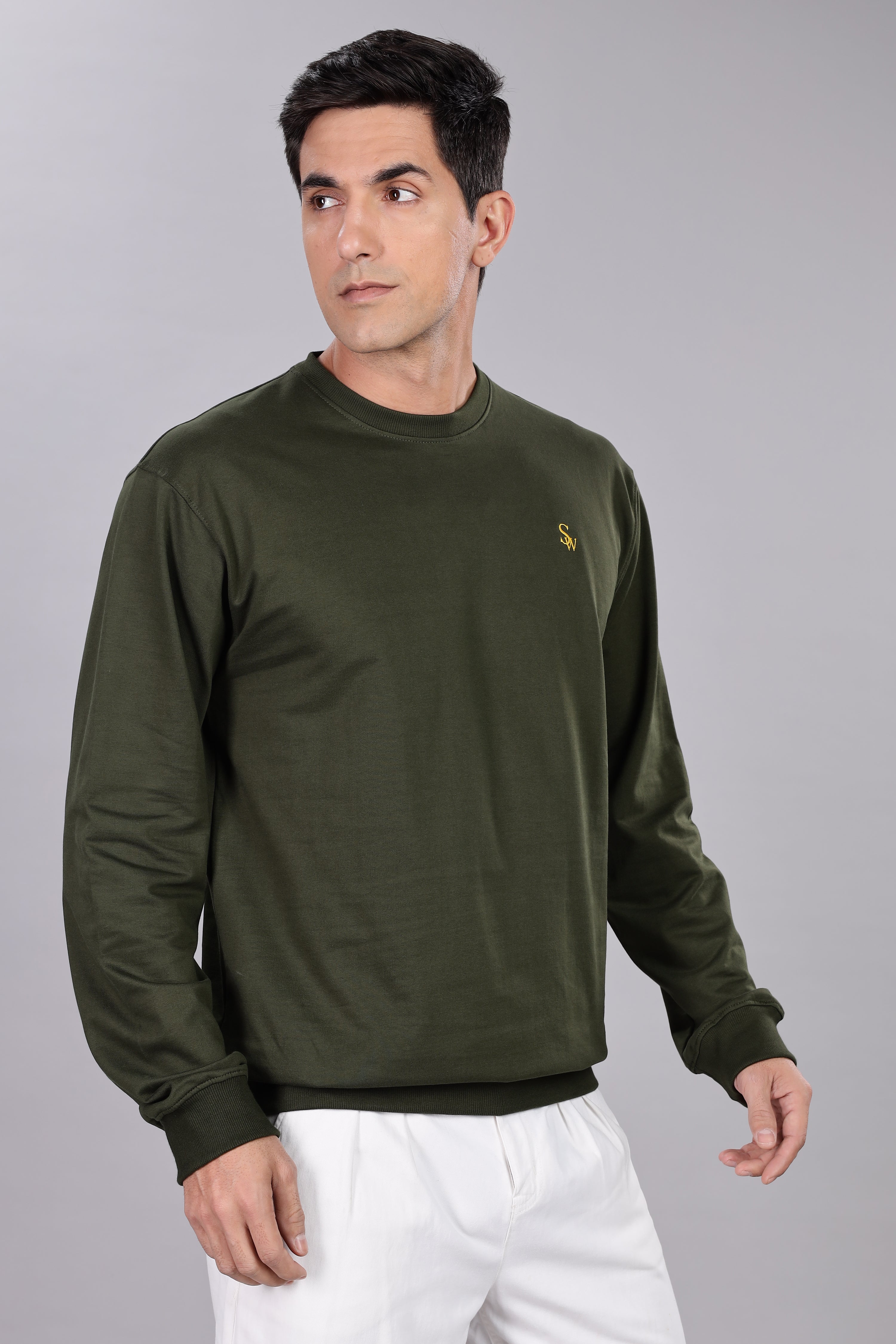 Spice Wardrobe Sweatshirt for Men/Women || Casual Regular Wear Plain Olive Green Solid Cotton Sweatshirt || Unisex Fit Casual 260 GSM