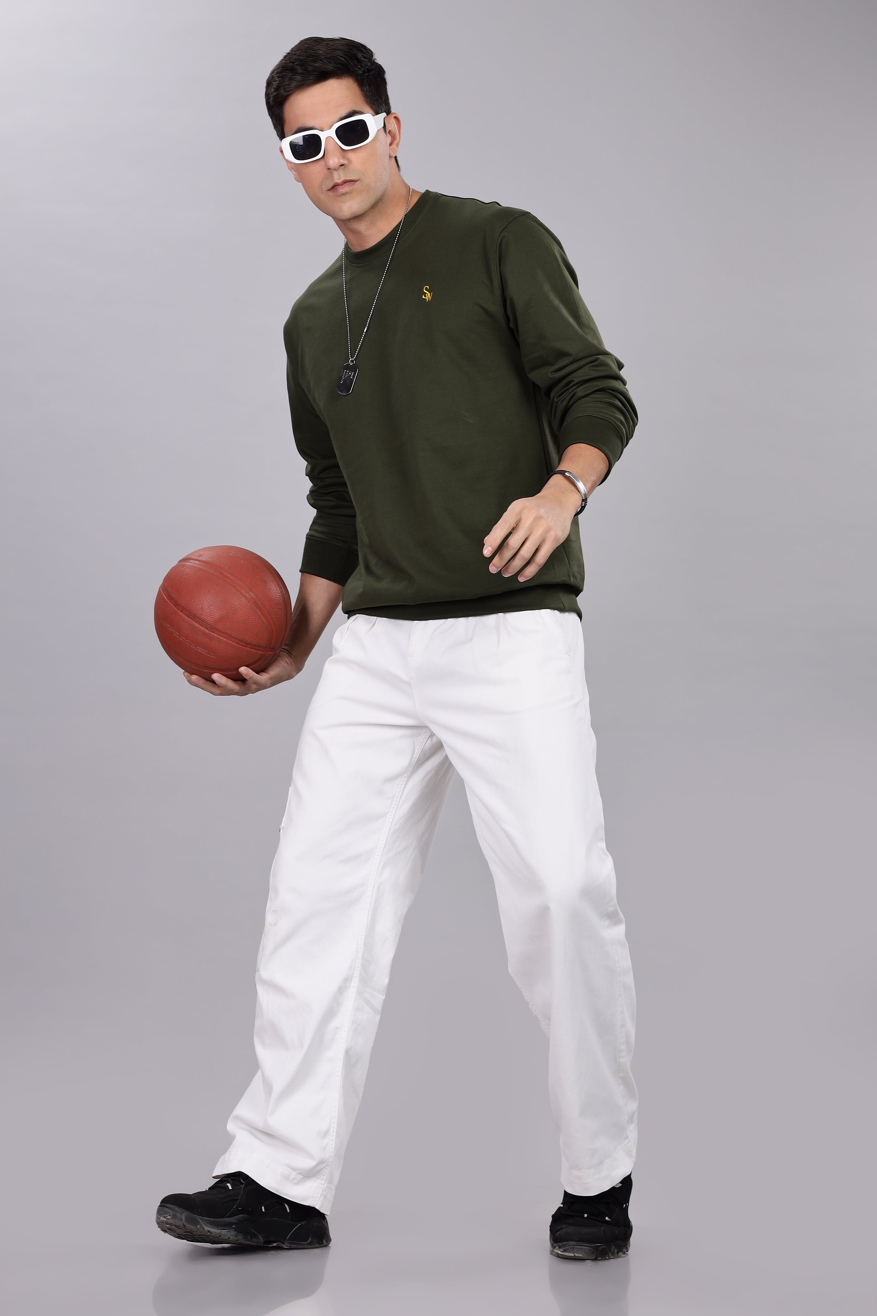 Spice Wardrobe Sweatshirt for Men/Women || Casual Regular Wear Plain Olive Green Solid Cotton Sweatshirt || Unisex Fit Casual 260 GSM