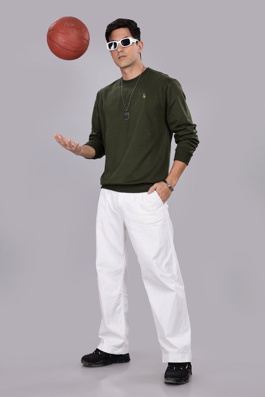 Spice Wardrobe Sweatshirt for Men/Women || Casual Regular Wear Plain Olive Green Solid Cotton Sweatshirt || Unisex Fit Casual 260 GSM