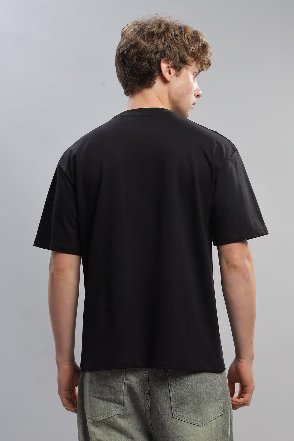 Spice Wardrobe Men Half Sleeve Oversized T-shirt, Round Neck Longline Drop Shoulder | Black Plain Relaxed Fit T-Shirt 100% Cotton 220 GSM Fabric