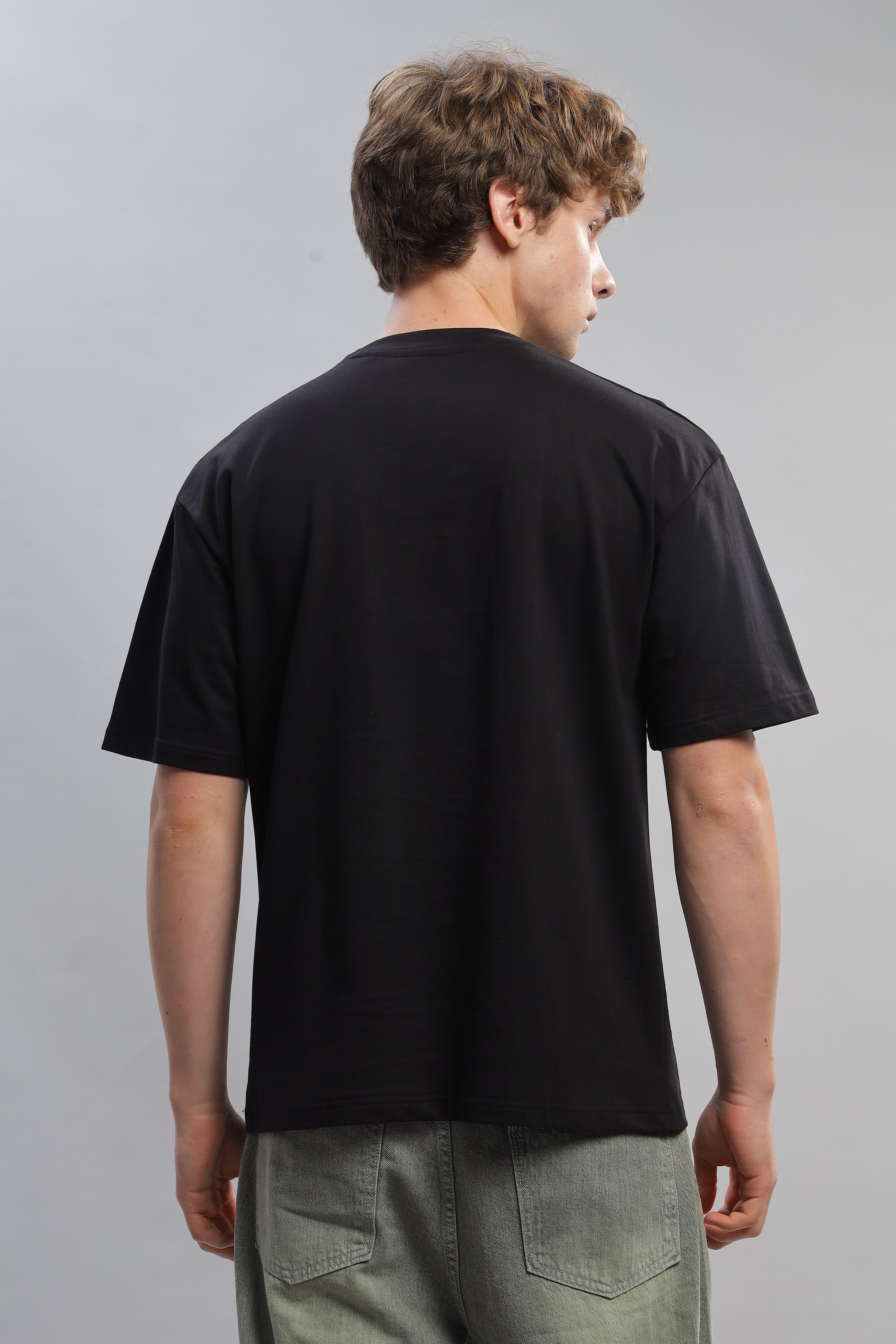 Spice Wardrobe Men Half Sleeve Oversized T-shirt, Round Neck Longline Drop Shoulder | Black Plain Relaxed Fit T-Shirt 100% Cotton 220 GSM Fabric