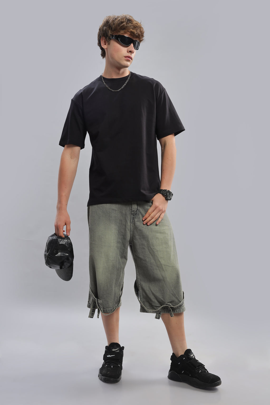 Spice Wardrobe Men Half Sleeve Oversized T-shirt, Round Neck Longline Drop Shoulder | Black Plain Relaxed Fit T-Shirt 100% Cotton 220 GSM Fabric