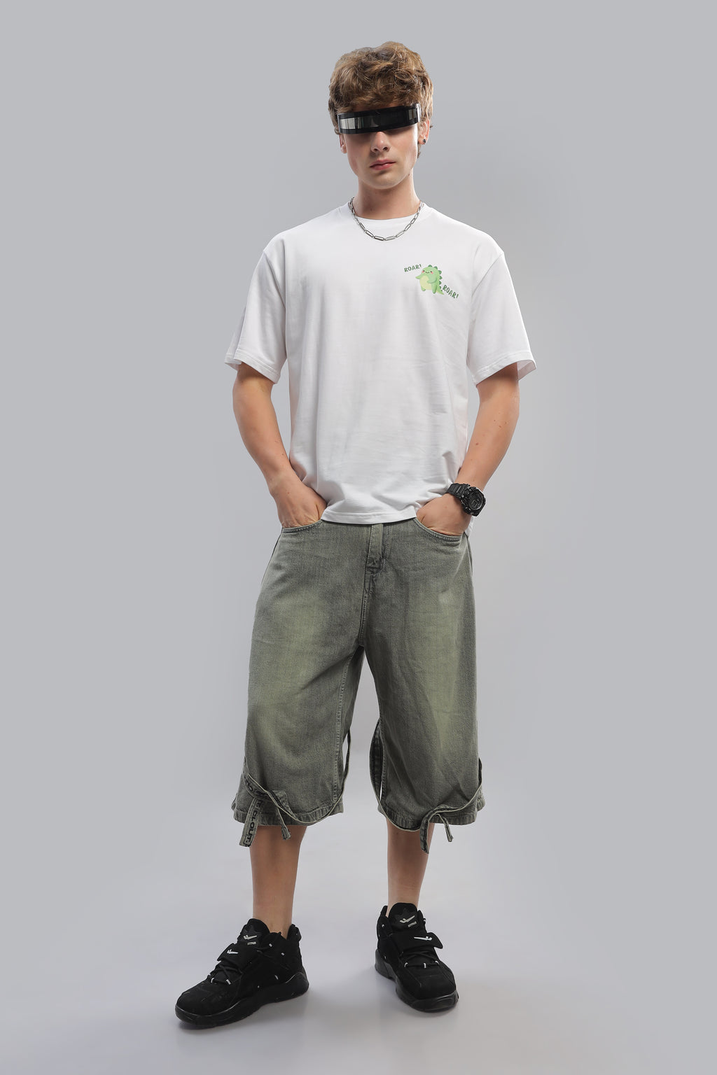 Spice Wardrobe Men Half Sleeve Oversized T-shirt, Round Neck Longline Drop Shoulder |White Printed Relaxed Fit T-Shirt 100% Cotton 220 GSM Fabric