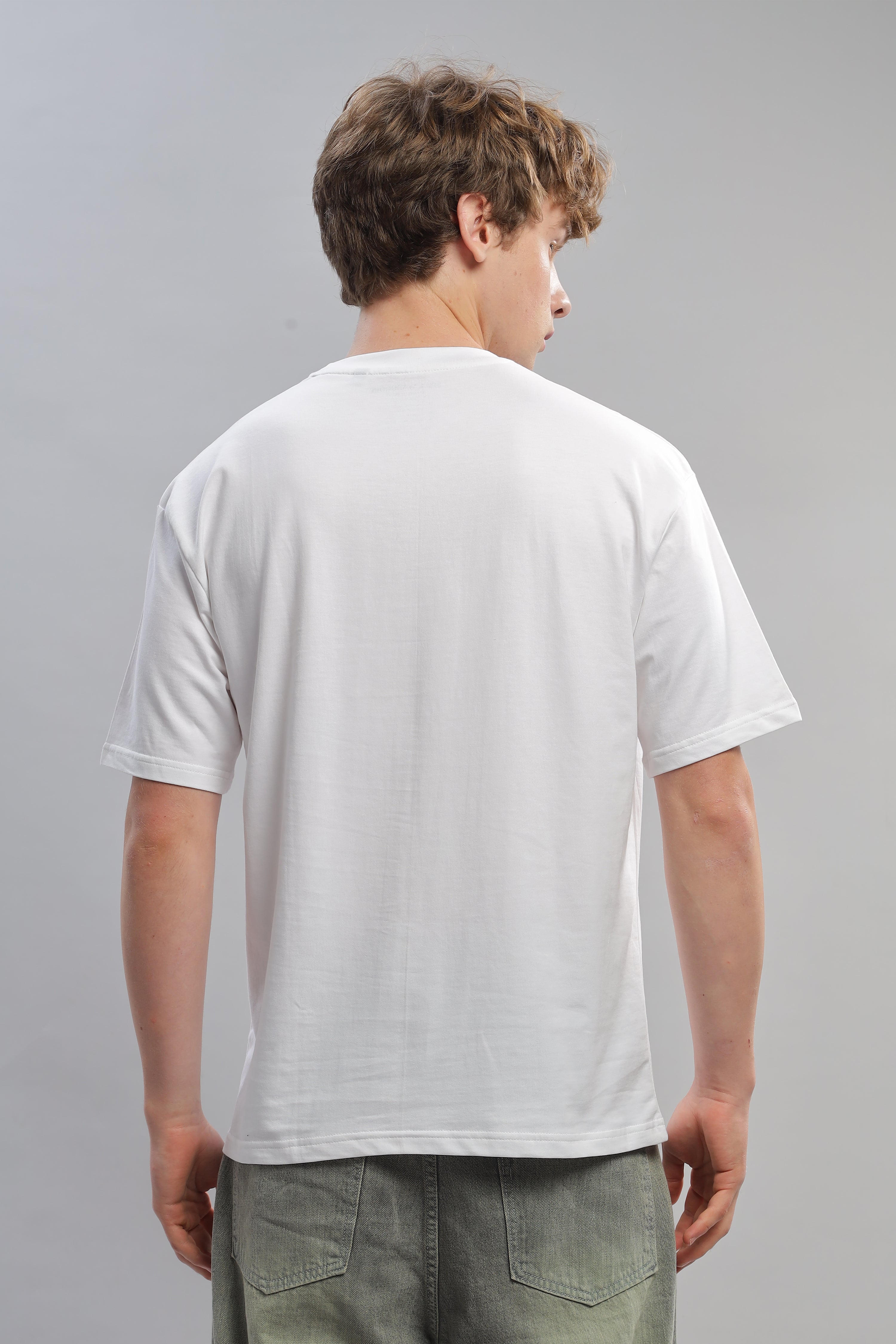 Spice Wardrobe Men Half Sleeve Oversized T-shirt, Round Neck Longline Drop Shoulder |White Printed Relaxed Fit T-Shirt 100% Cotton 220 GSM Fabric