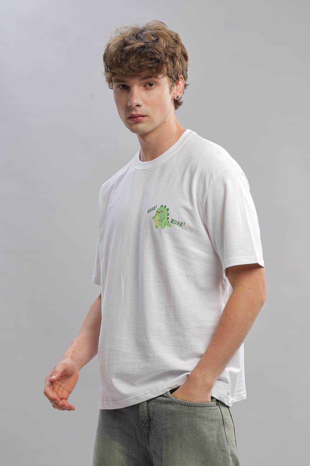 Spice Wardrobe Men Half Sleeve Oversized T-shirt, Round Neck Longline Drop Shoulder |White Printed Relaxed Fit T-Shirt 100% Cotton 220 GSM Fabric