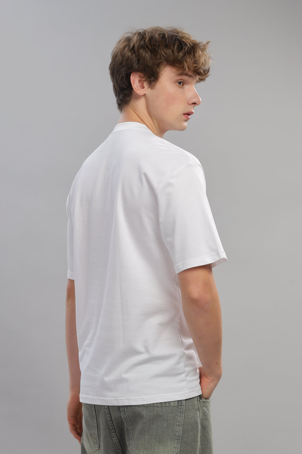 Spice Wardrobe Men Half Sleeve Oversized T-shirt, Round Neck Longline Drop Shoulder | White Plain Relaxed Fit T-Shirt 100% Cotton 220 GSM Fabric