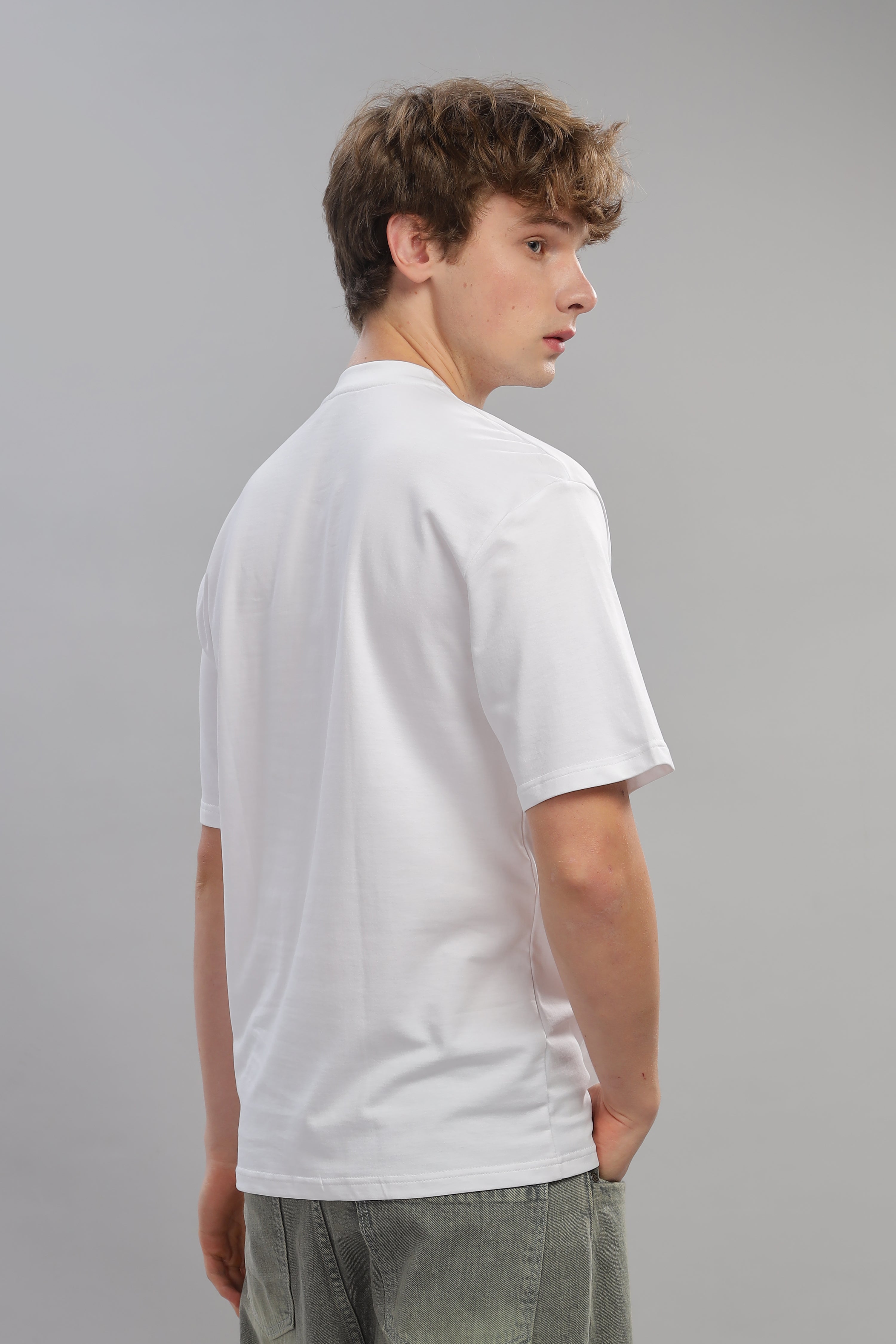 Spice Wardrobe Men Half Sleeve Oversized T-shirt, Round Neck Longline Drop Shoulder | White Plain Relaxed Fit T-Shirt 100% Cotton 220 GSM Fabric