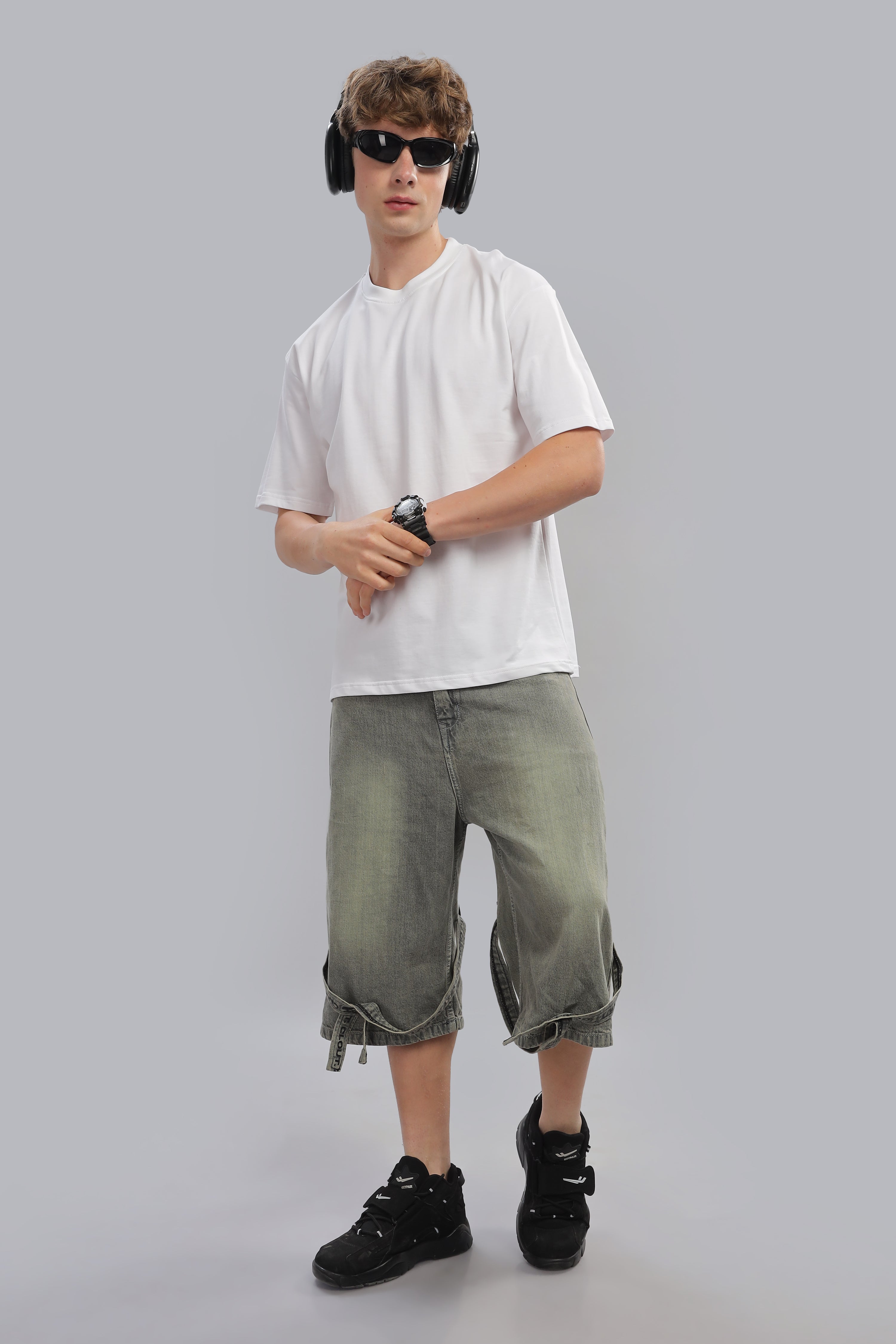 Spice Wardrobe Men Half Sleeve Oversized T-shirt, Round Neck Longline Drop Shoulder | White Plain Relaxed Fit T-Shirt 100% Cotton 220 GSM Fabric