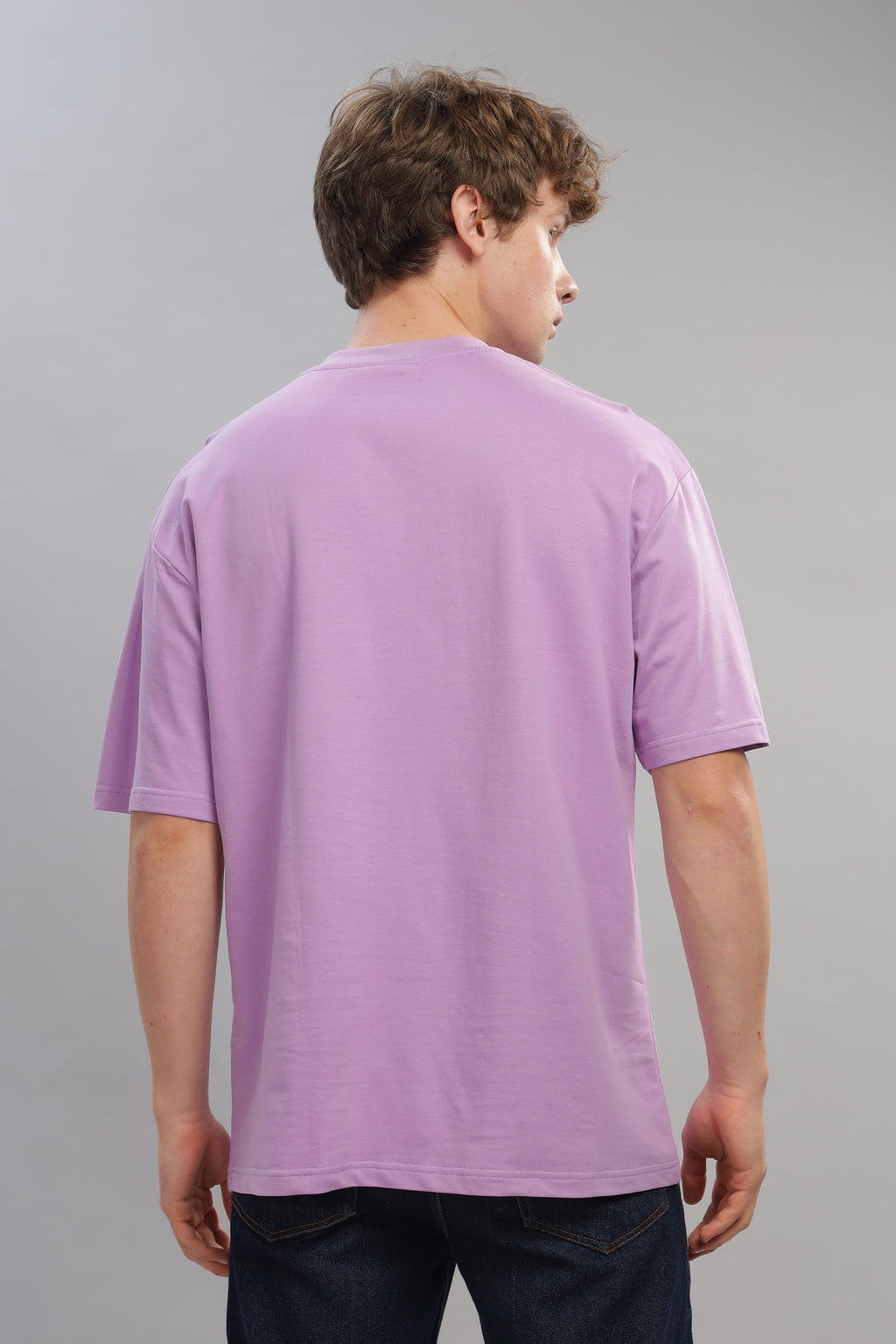 Spice Wardrobe Men Half Sleeve Oversized T-shirt, Round Neck Longline Drop Shoulder | Lavender Plain Relaxed Fit T-Shirt 100% Cotton 220 GSM Fabric