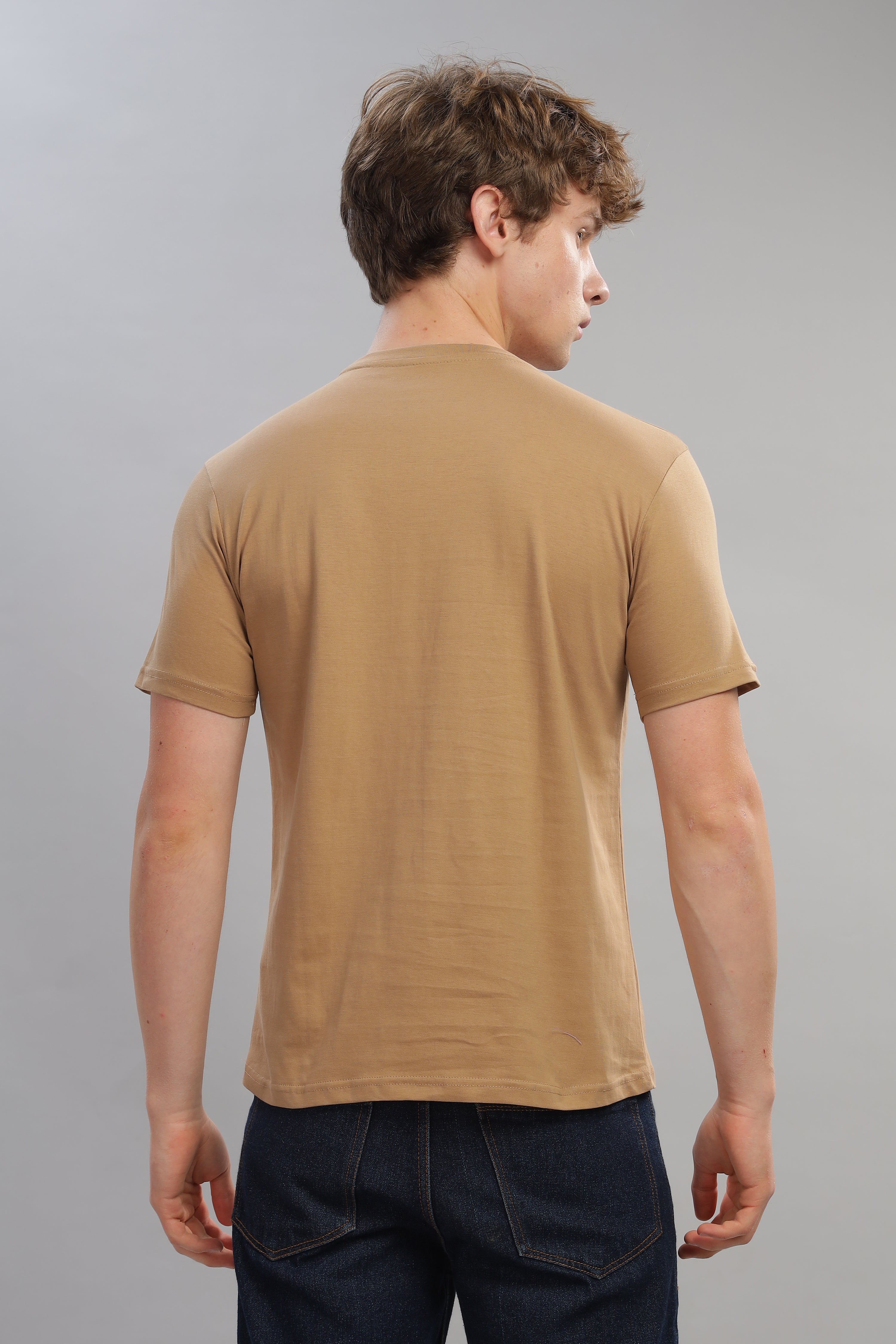 Spice Wardrobe Men’s Beige Premium Cotton Printed T-Shirt 100% Pure Cotton | Comfortable Regular Fit for Casual & Active Wear