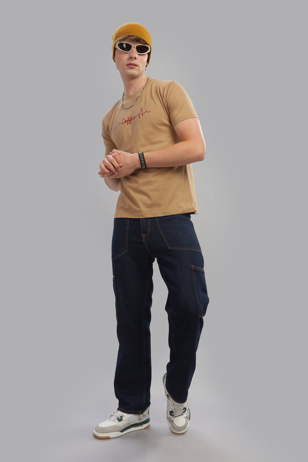 Spice Wardrobe Men’s Beige Premium Cotton Printed T-Shirt 100% Pure Cotton | Comfortable Regular Fit for Casual & Active Wear