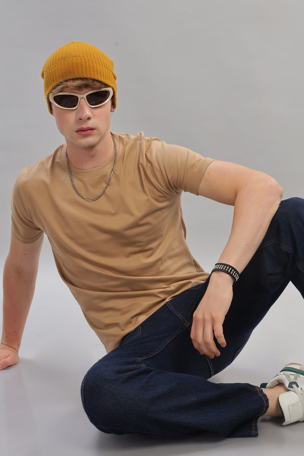 Spice Wardrobe Men’s Plain Beige Premium Cotton T-Shirt 100% Pure Cotton | Comfortable Regular Fit for Casual & Active Wear