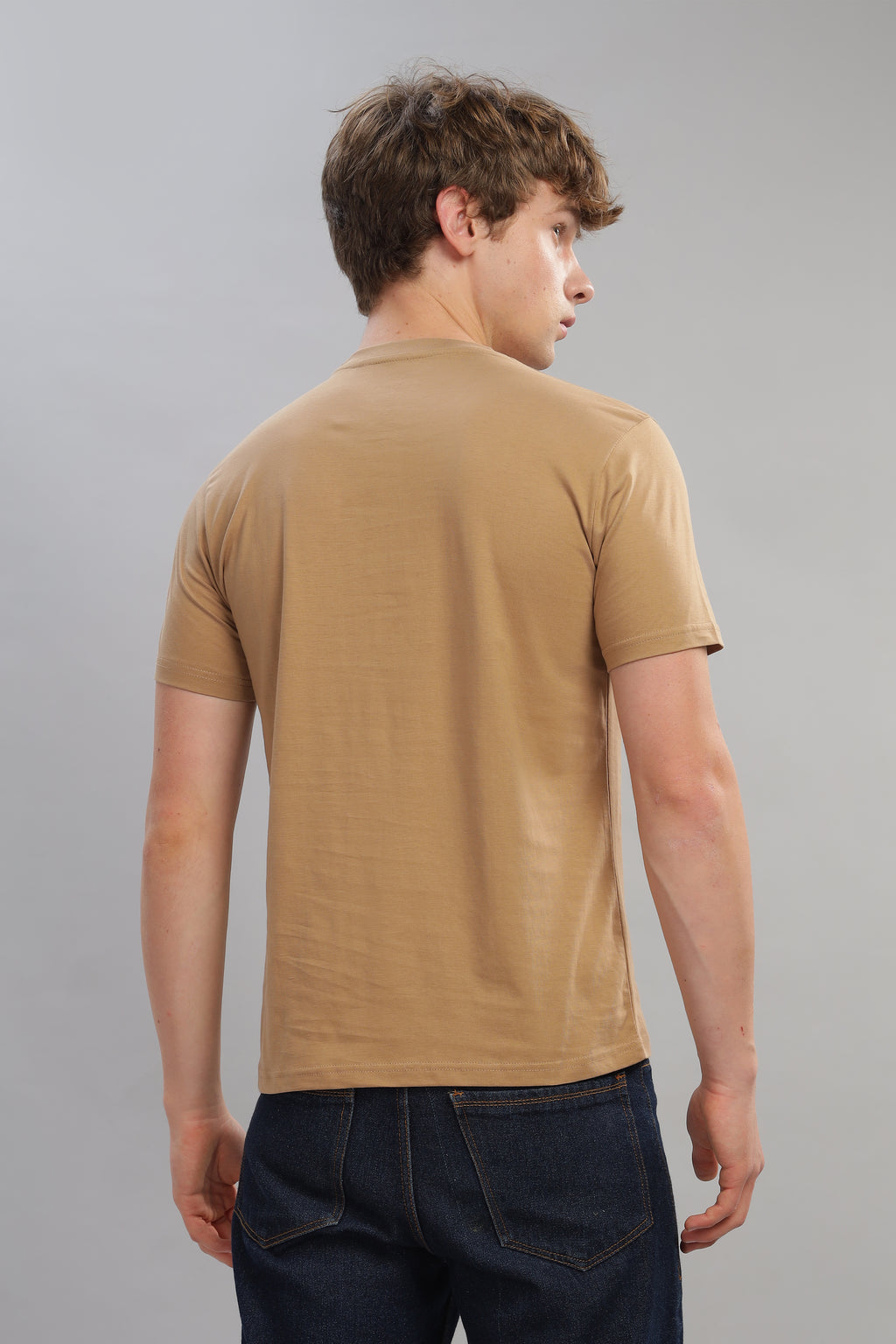Spice Wardrobe Men’s Plain Beige Premium Cotton T-Shirt 100% Pure Cotton | Comfortable Regular Fit for Casual & Active Wear