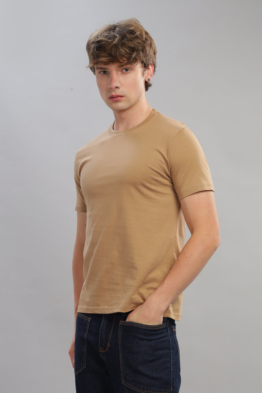 Spice Wardrobe Men’s Plain Beige Premium Cotton T-Shirt 100% Pure Cotton | Comfortable Regular Fit for Casual & Active Wear