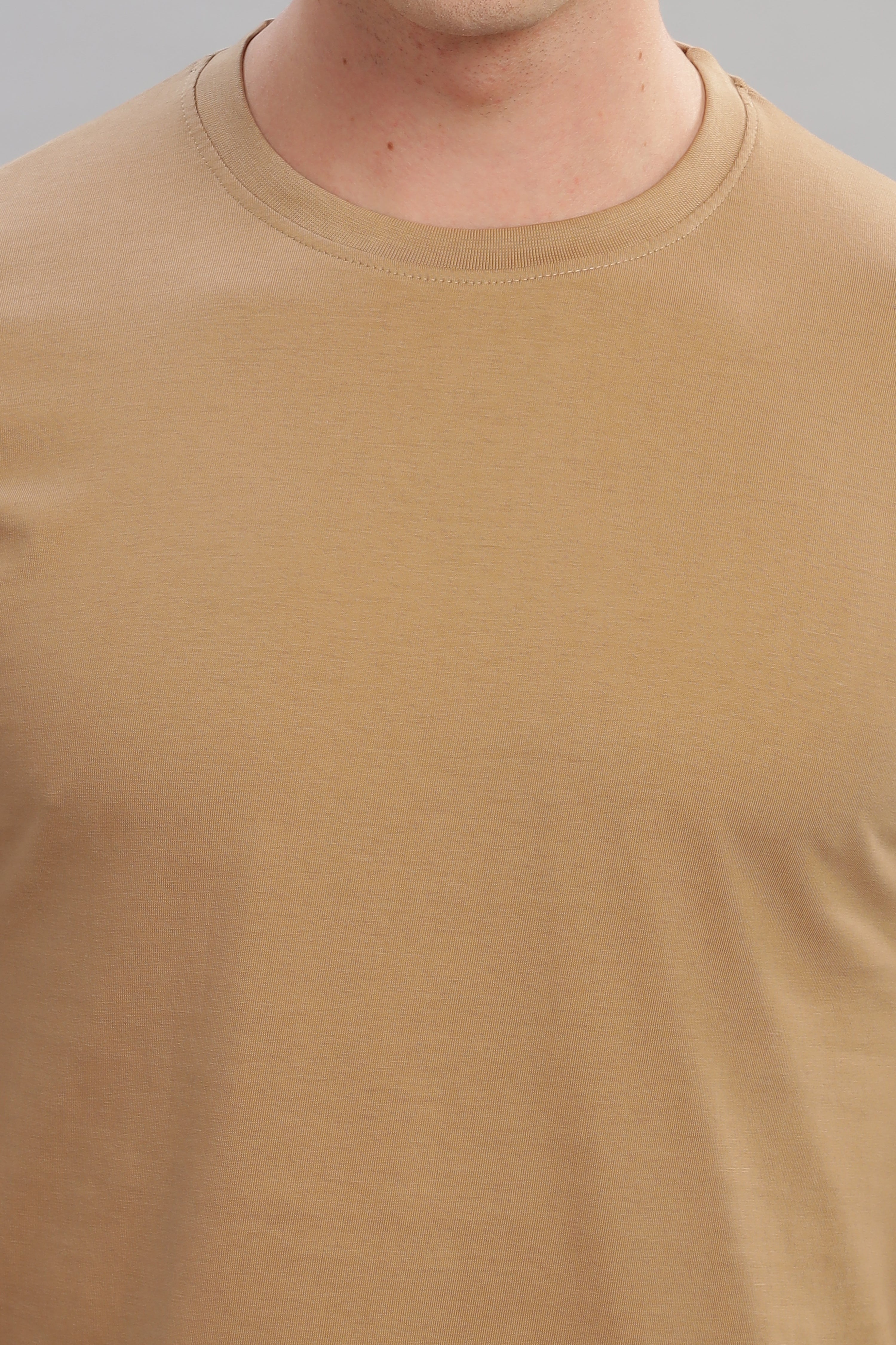 Spice Wardrobe Men’s Plain Beige Premium Cotton T-Shirt 100% Pure Cotton | Comfortable Regular Fit for Casual & Active Wear